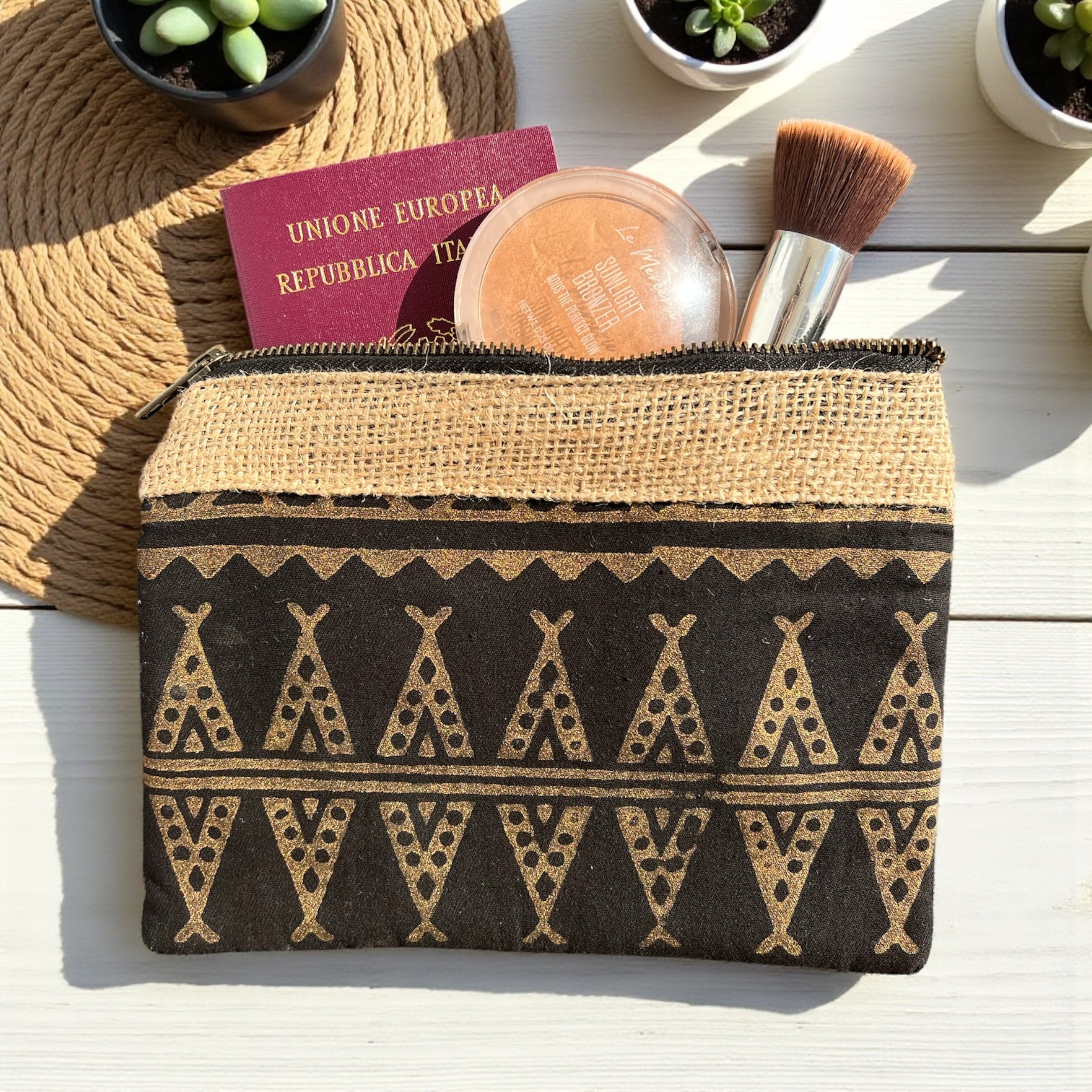 Boho Pouch – Hand-Stamped Indian Design (Padded & Durable)