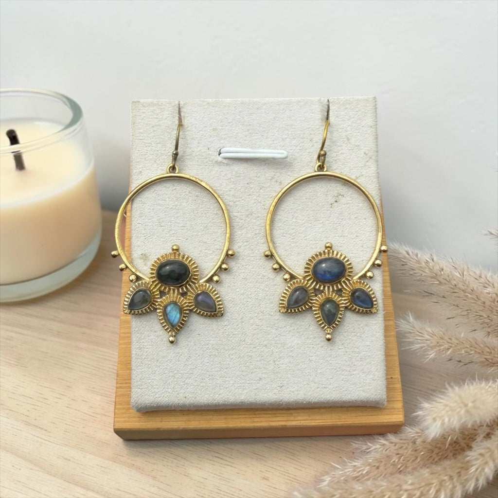 Boho Labradorite Brass Earrings