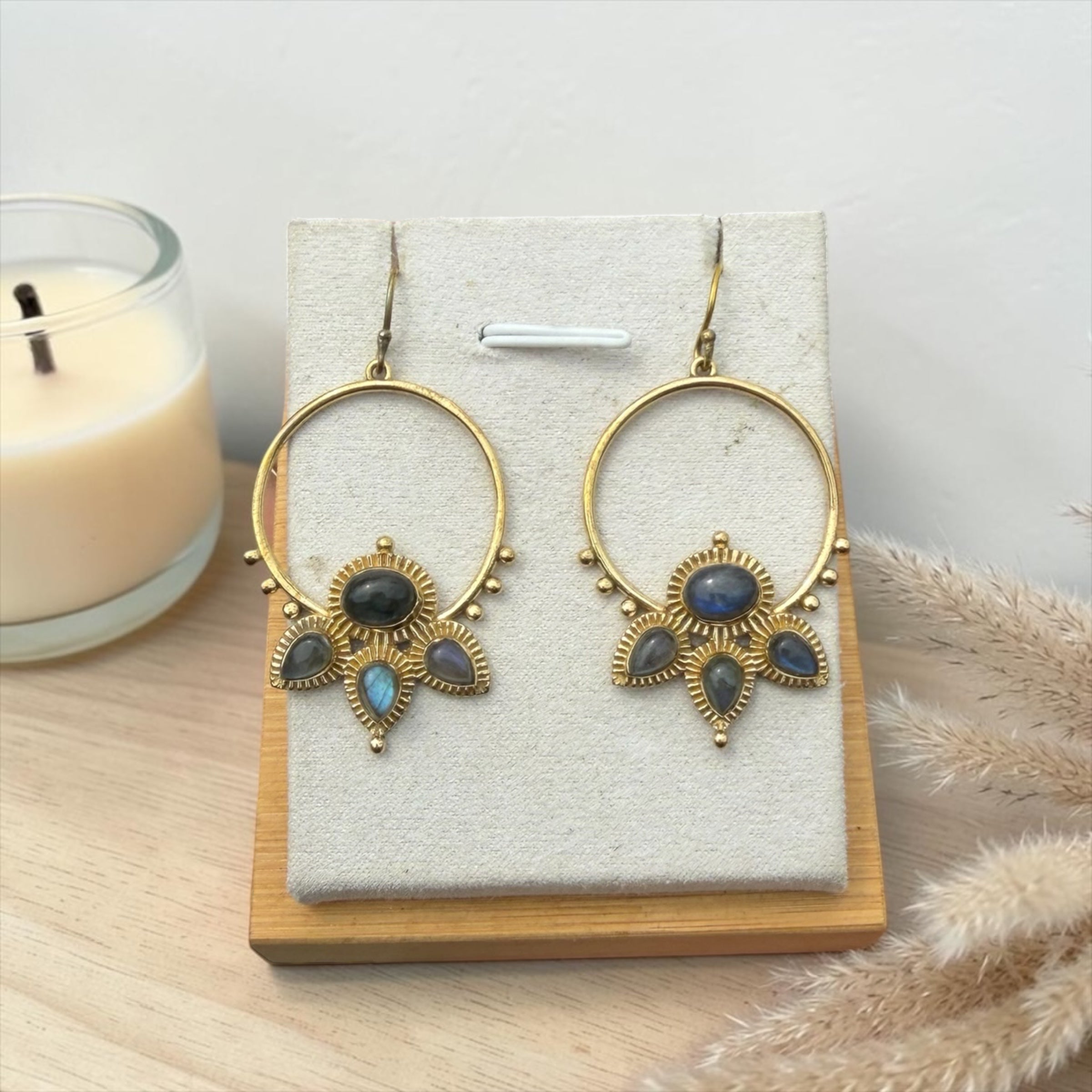 Boho Labradorite Brass Earrings