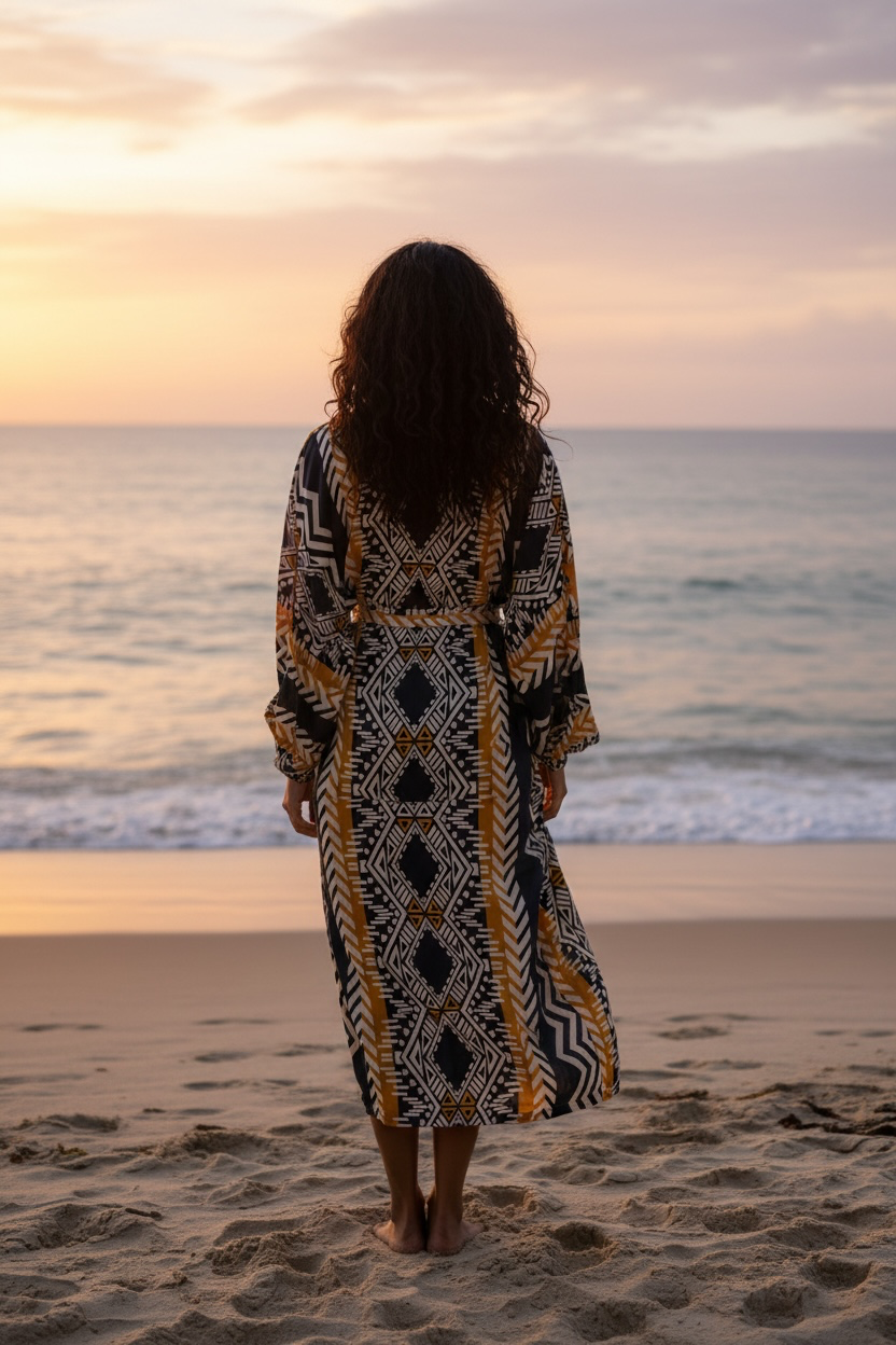 Midnight Dunes Block Print Kimono