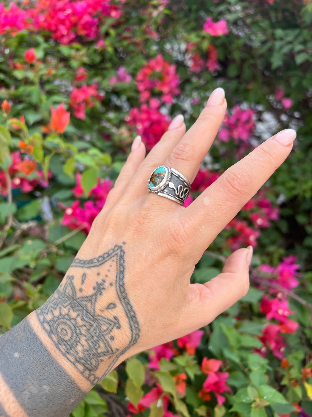 Turquoise and snake ring unisex