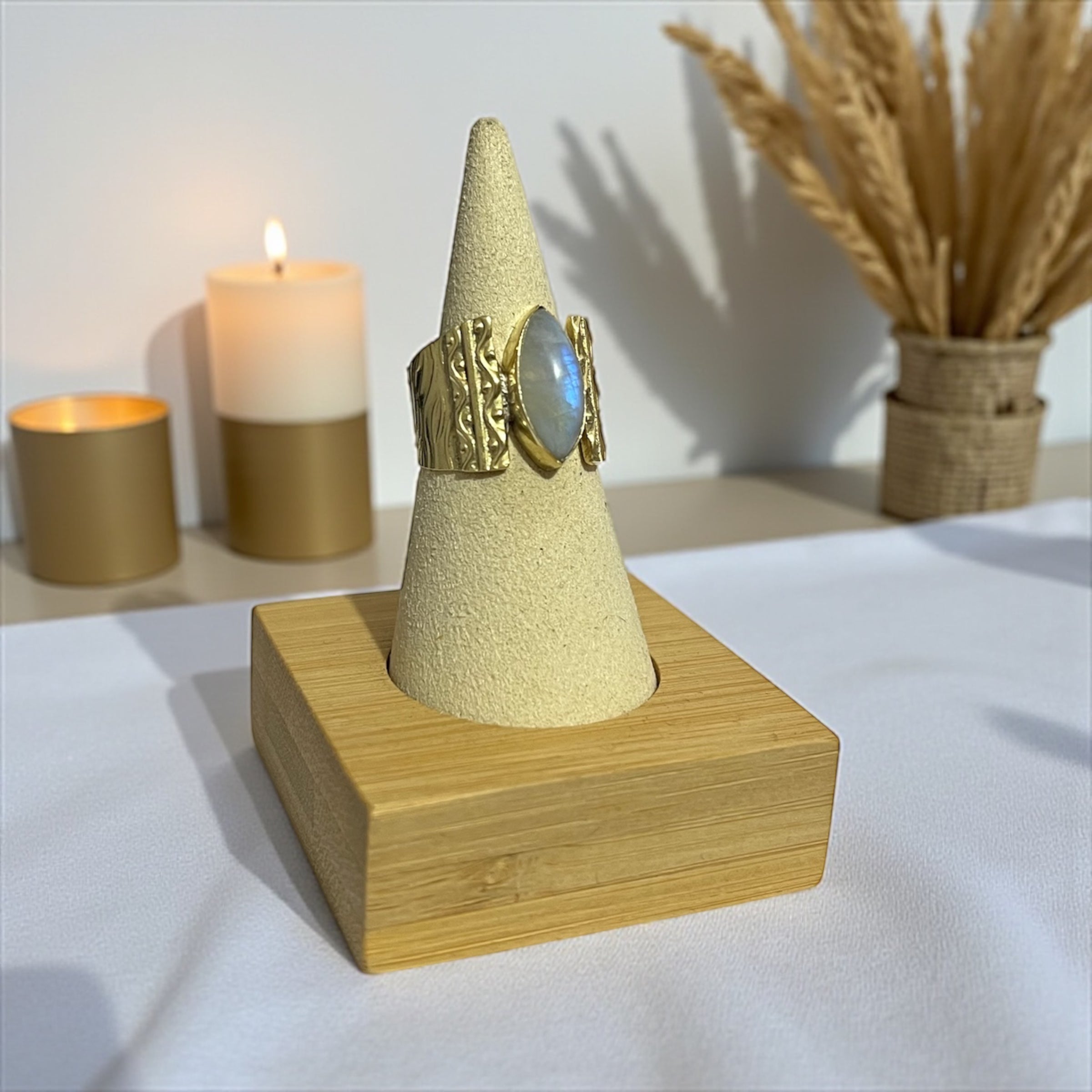 Boho Brass Ring with Natural Stone – Unique Spiritual Jewelry