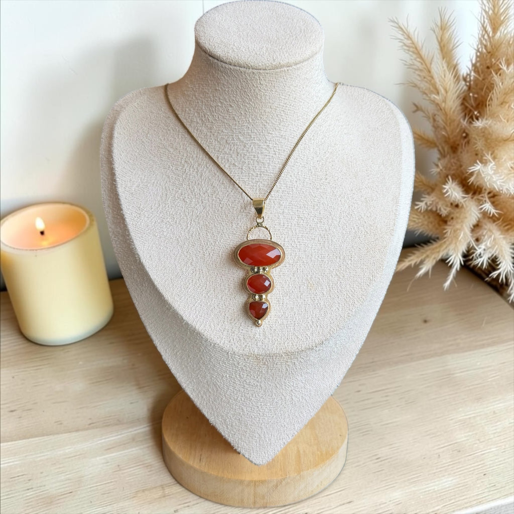 Carnelian Necklace | Stone of Courage & Creativity | Brass Pendant