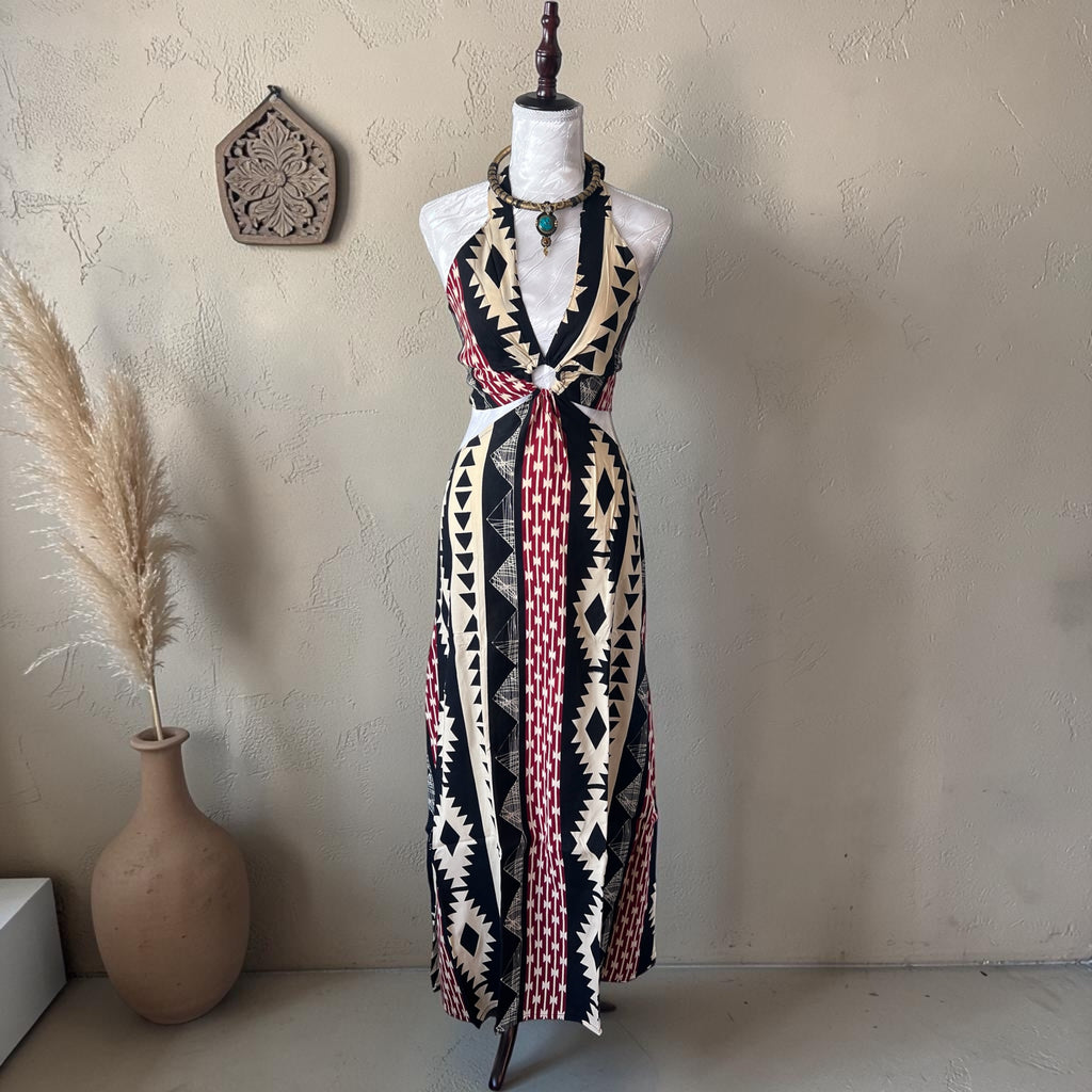 Boho Geometric Print Rayon Maxi Dress | Beach & Resort Wear