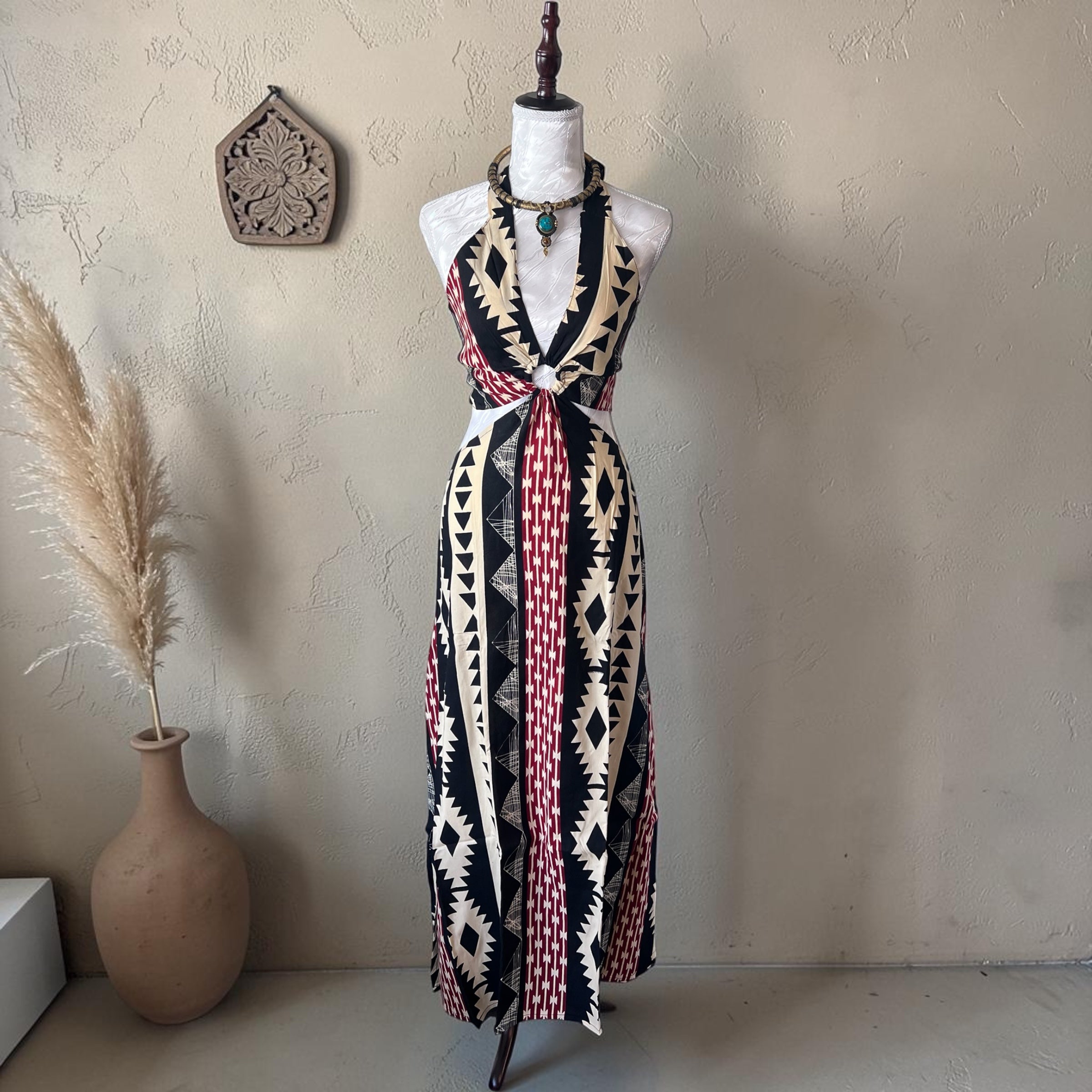 Boho Geometric Print Rayon Maxi Dress | Beach & Resort Wear