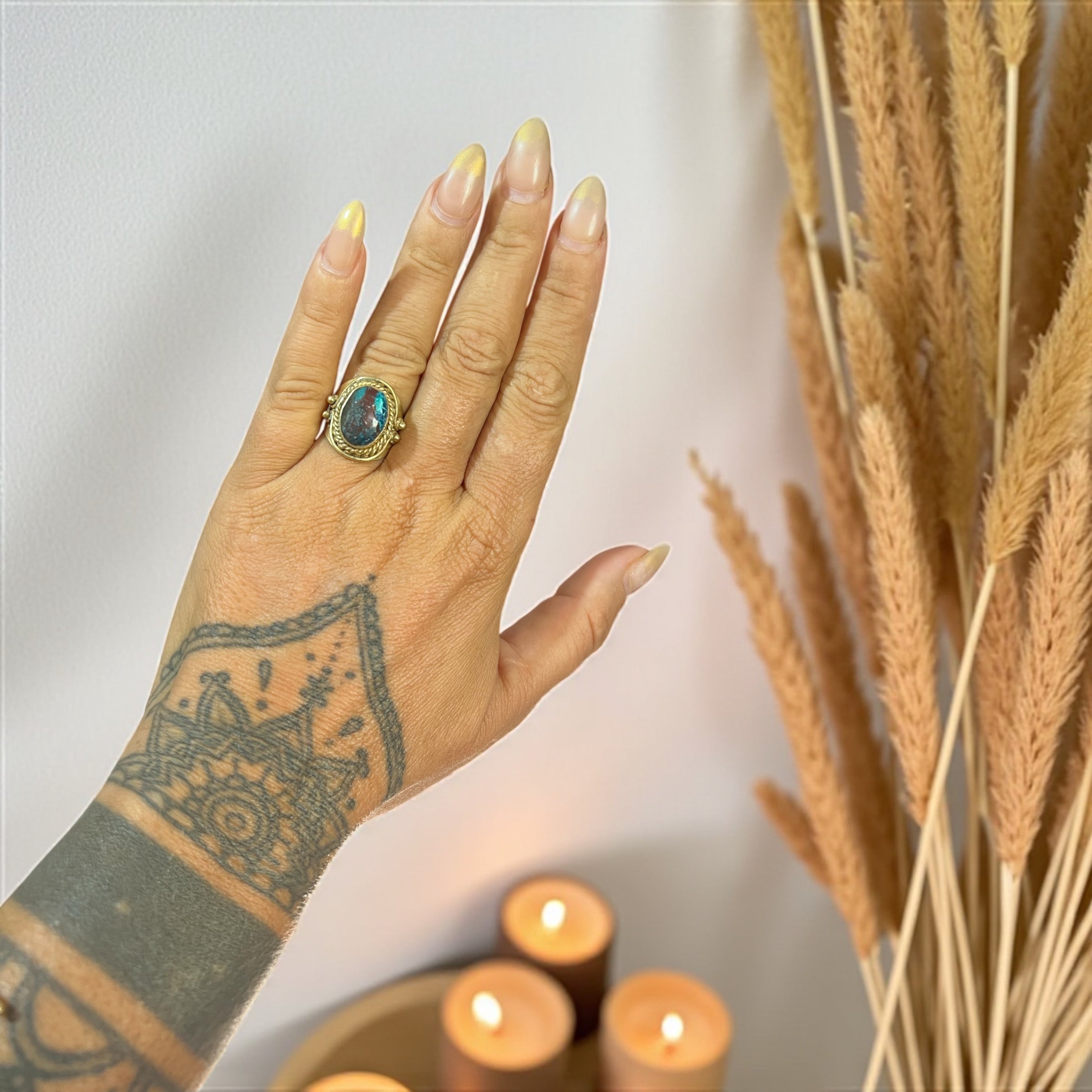 Chunky Brass Boho Ring with Gemstone