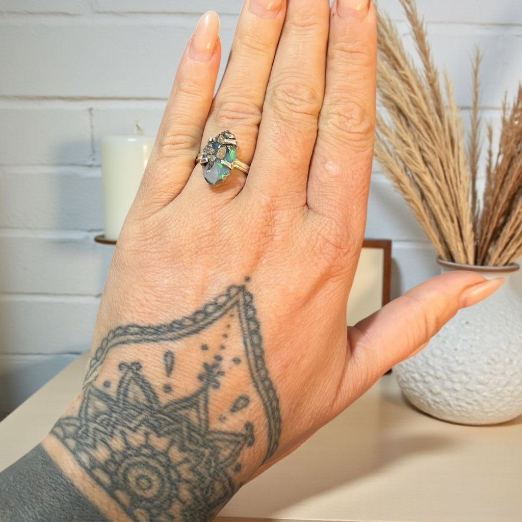 Raw Australian Opal Silver Ring – Size 7