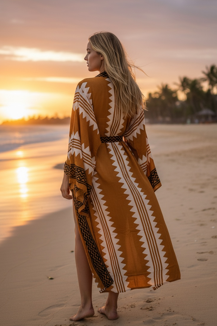 Golden Dunes Block Print Kimono