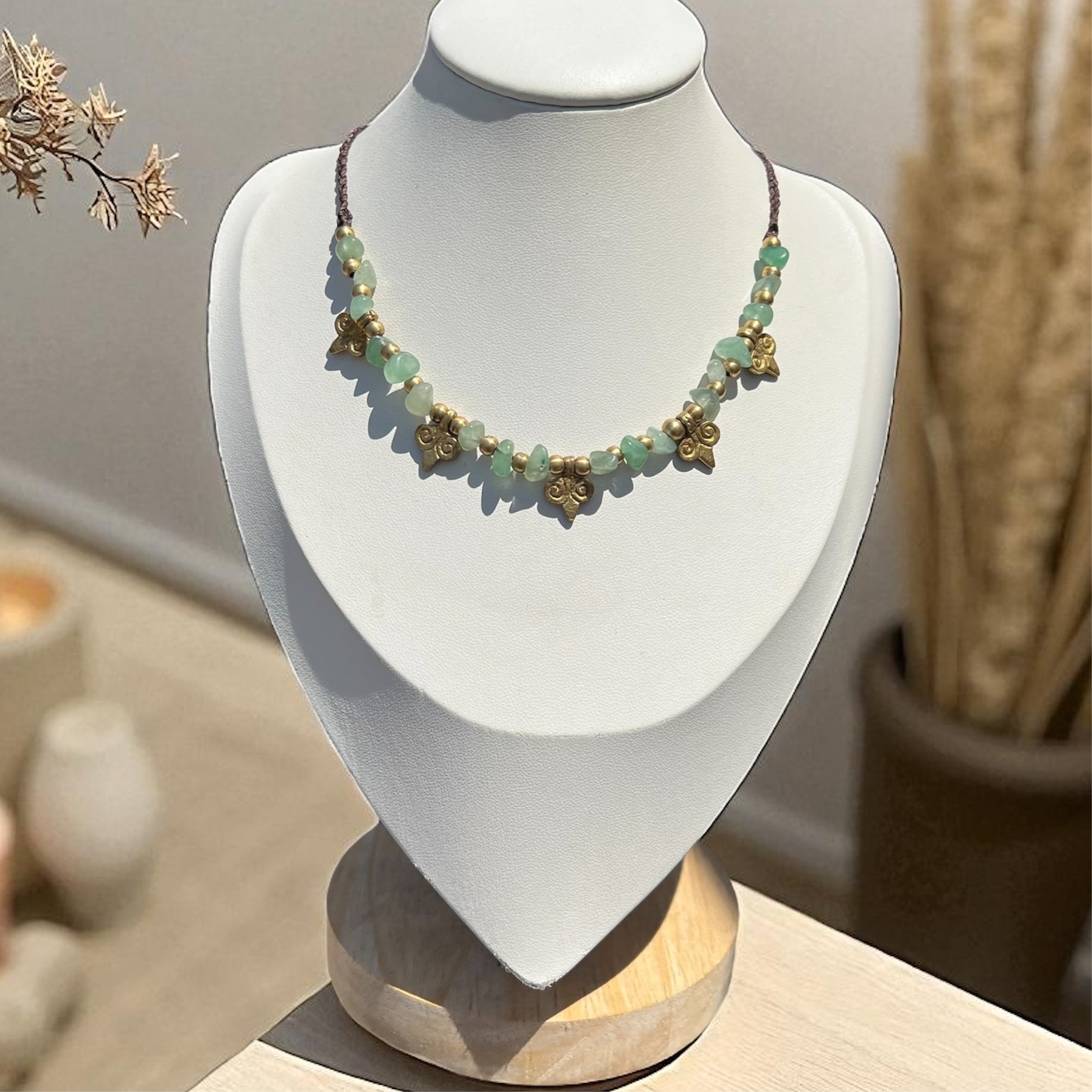 Nomadic Spirit Green Aventurine & Brass Pendant Necklace