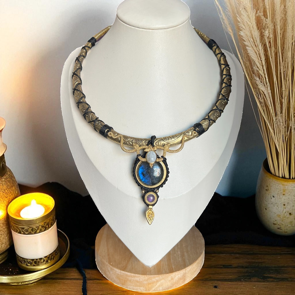 Mystic Serpent Necklace — Labradorite, Moonstone & Amethyst