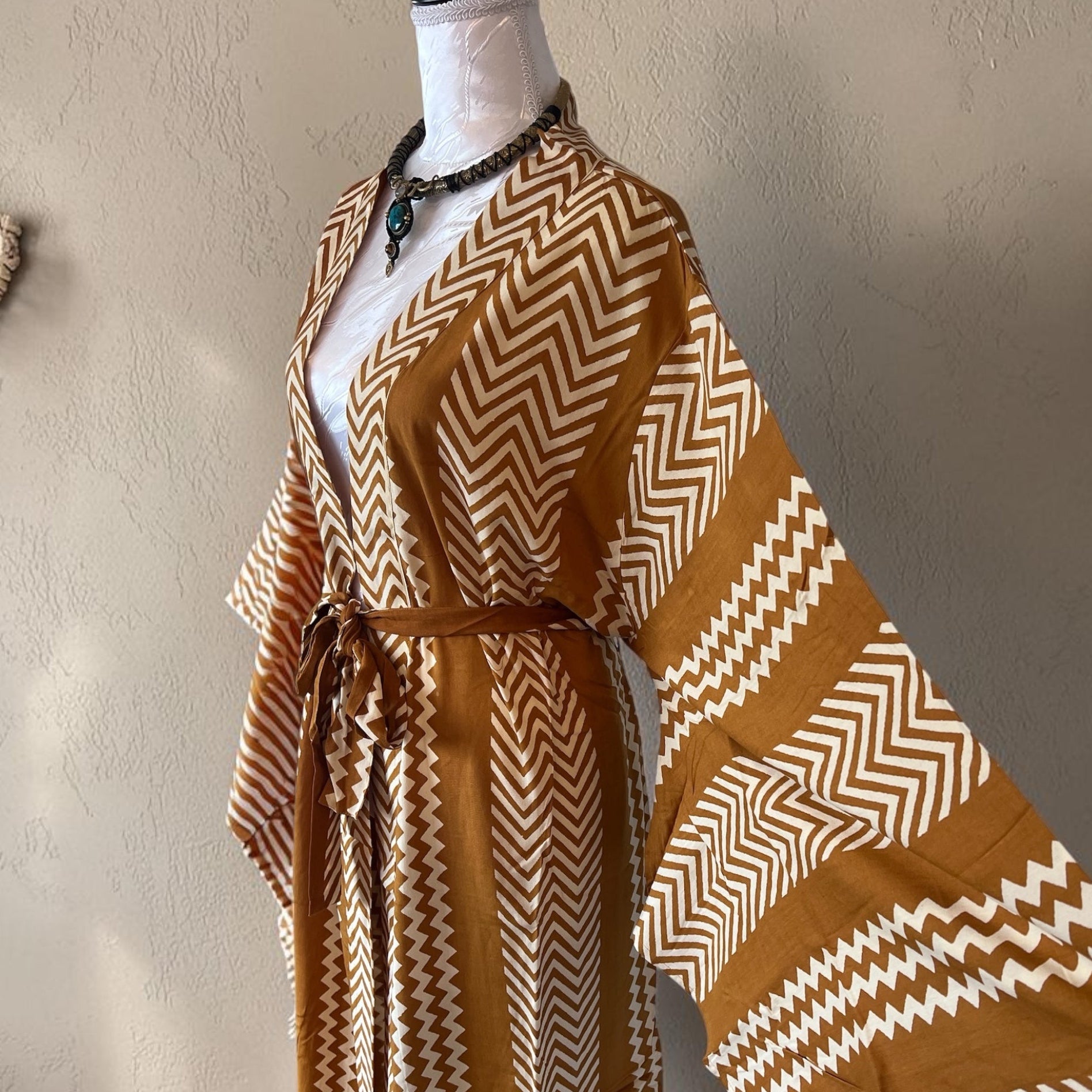 Golden Dunes Block Print Kimono