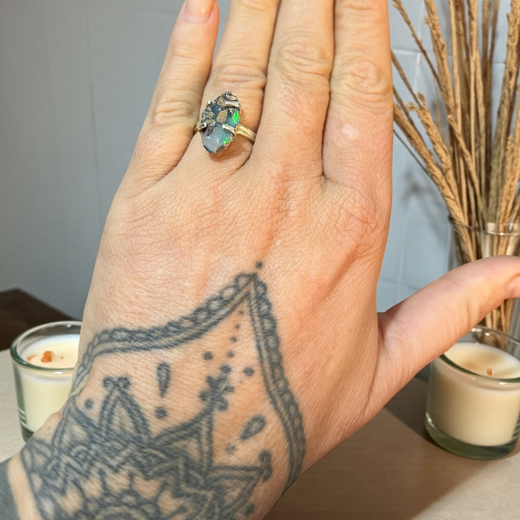 Raw Australian Opal Silver Ring – Size 7
