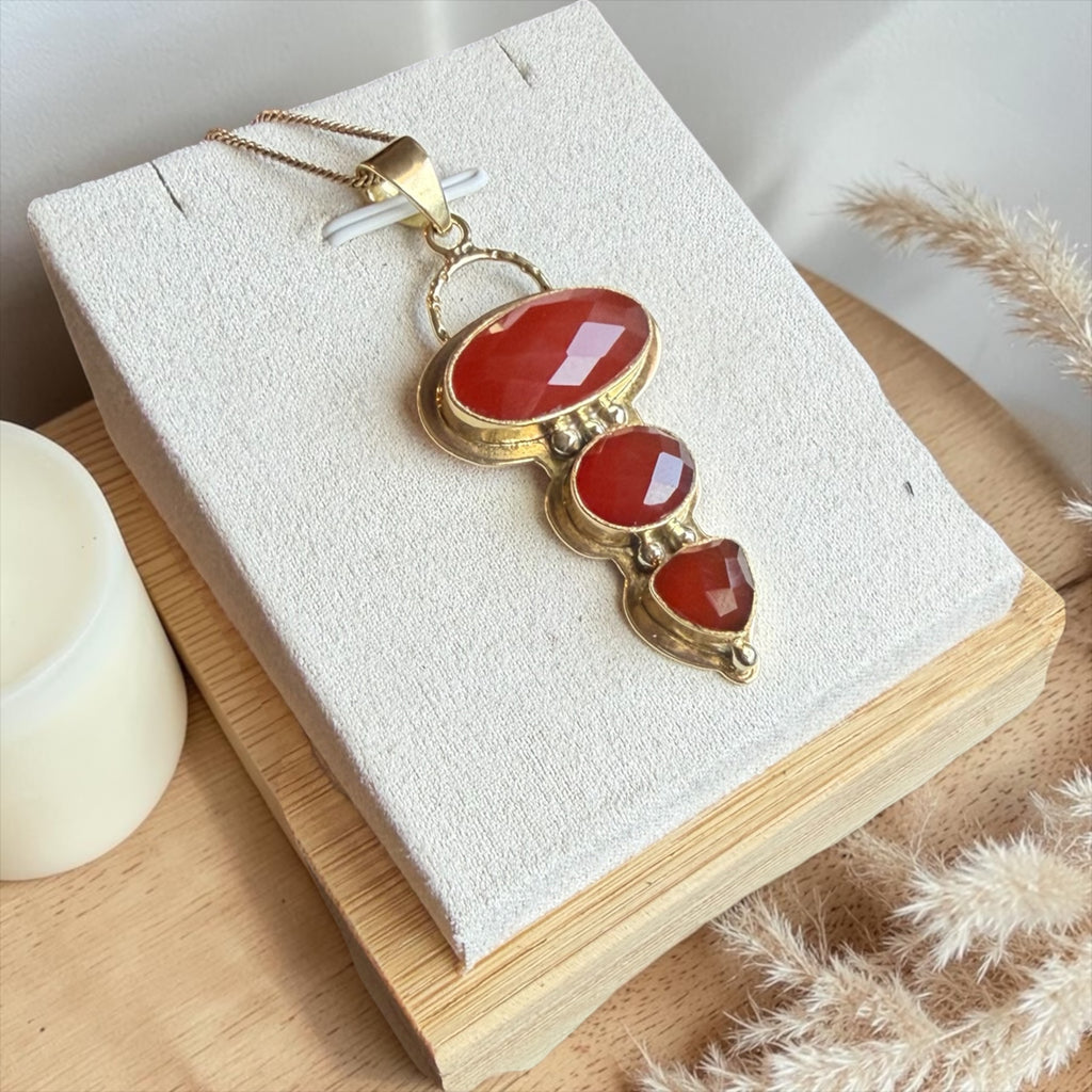 Carnelian Necklace | Stone of Courage & Creativity | Brass Pendant