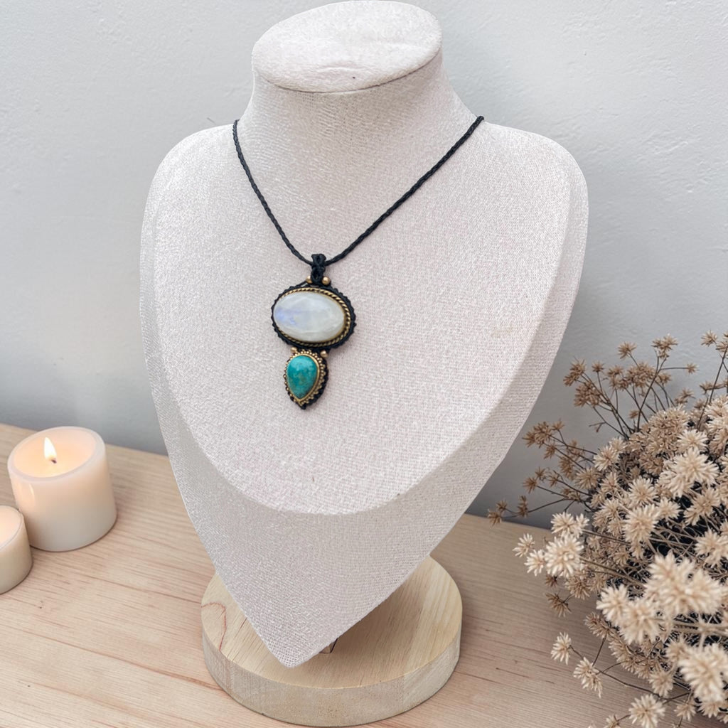 Moonstone & Chrysocolla Macramé Necklace