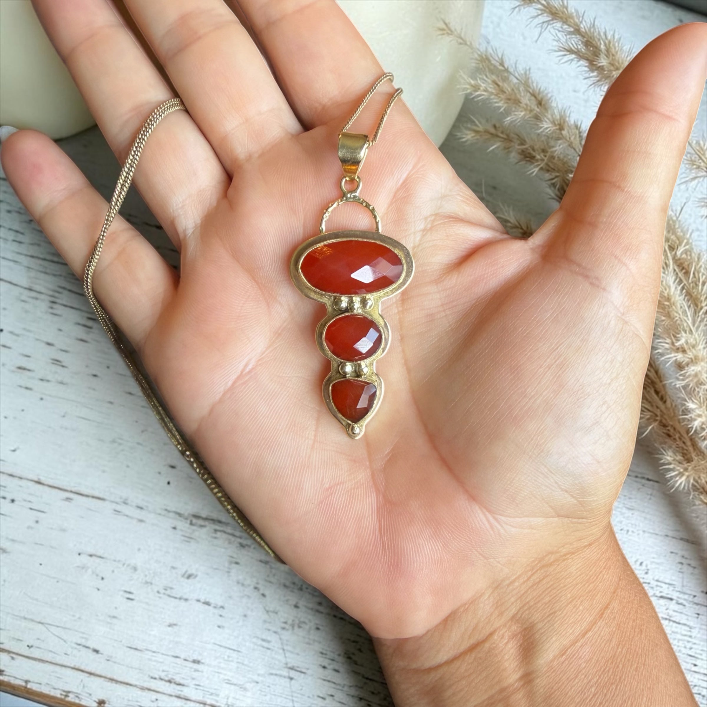 Carnelian Necklace | Stone of Courage & Creativity | Brass Pendant