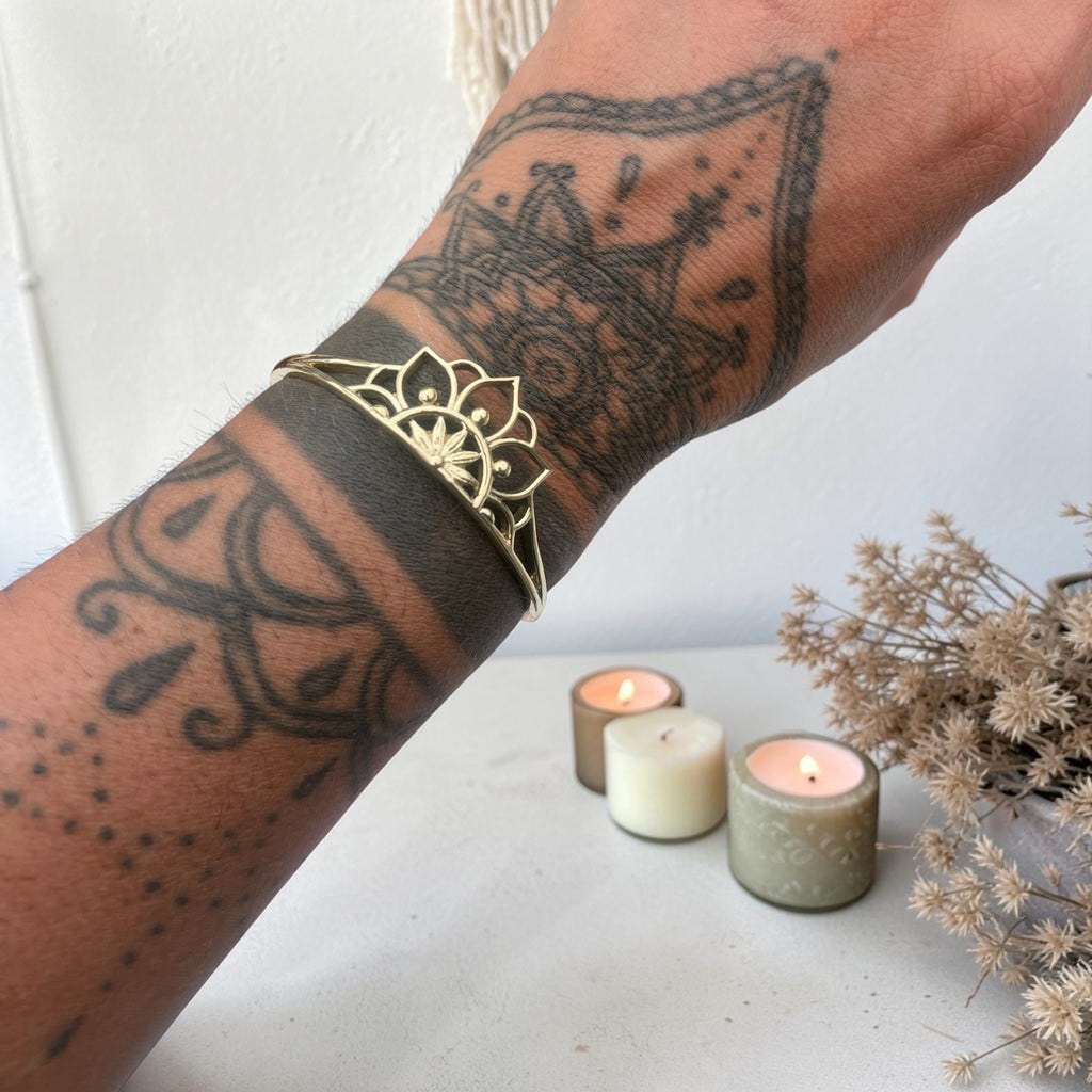 Mandala Sun Bangle — Gold-Tone Cuff Bracelet