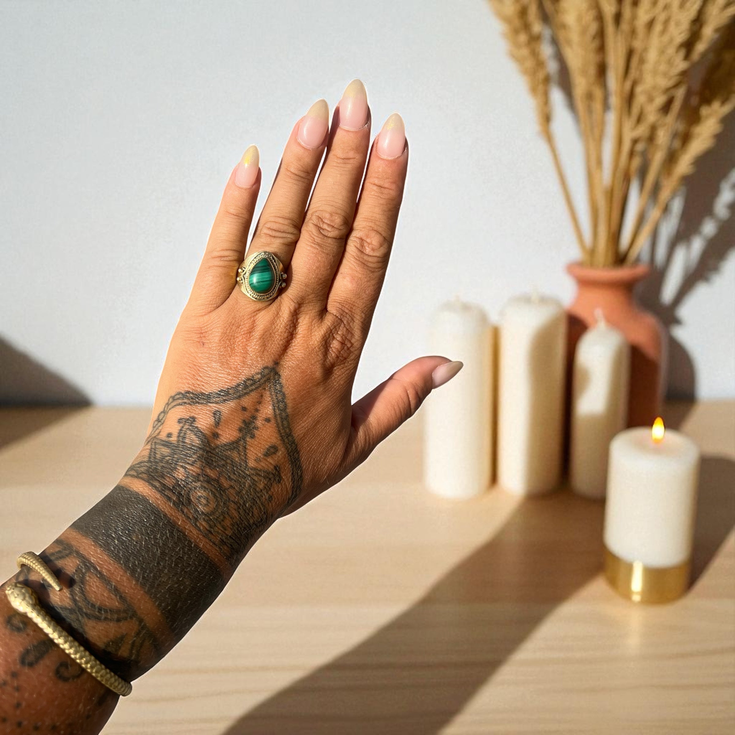 Malachite Brass Ring – Stone of Transformation & Protection