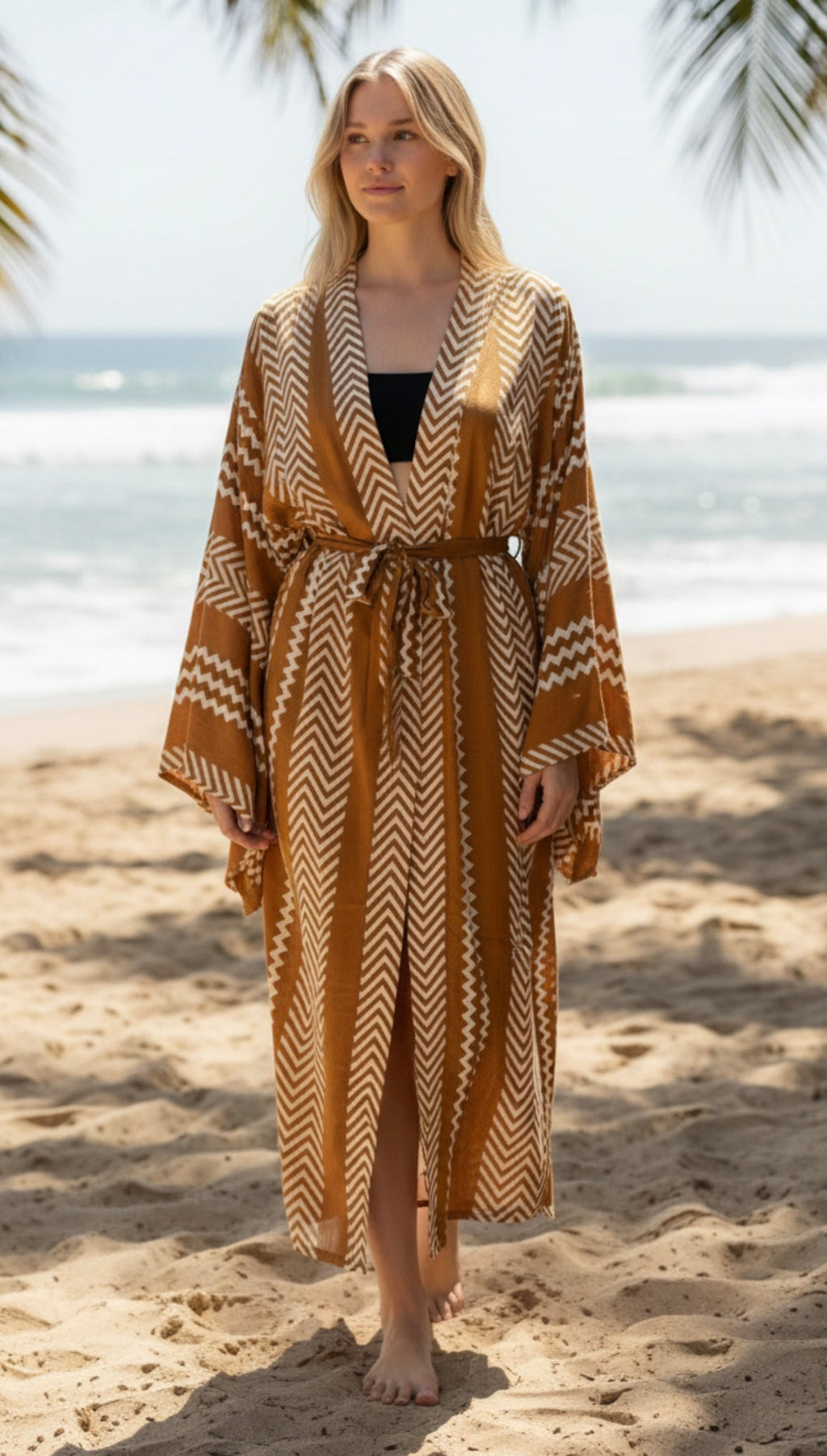 Golden Dunes Block Print Kimono