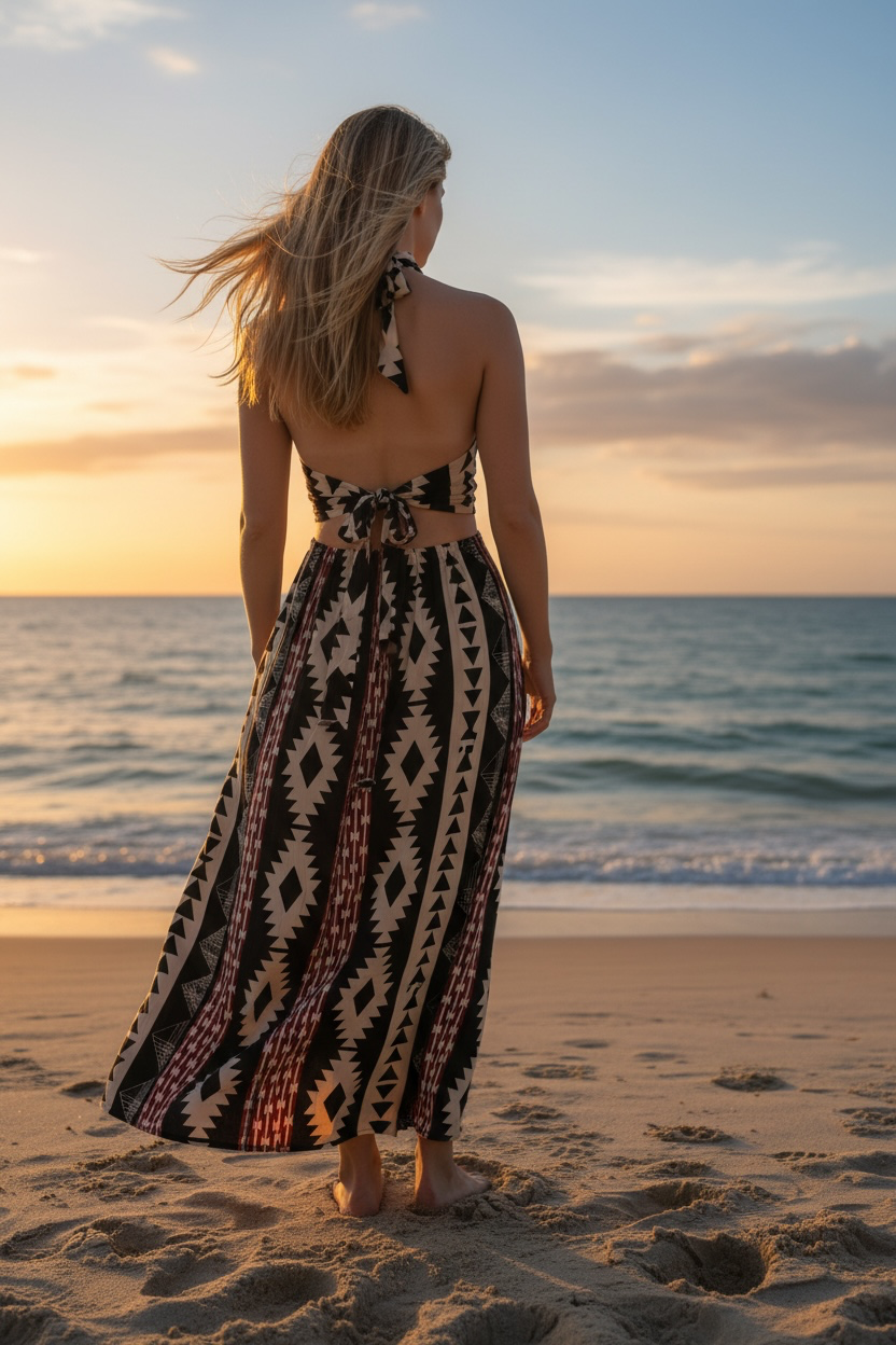 Boho Geometric Print Rayon Maxi Dress | Beach & Resort Wear