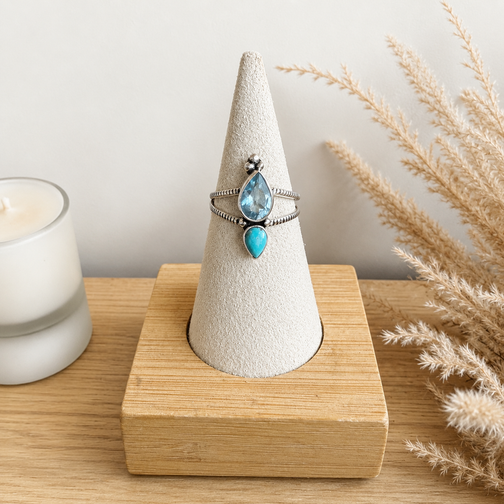 Blue Topaz & Turquoise Ring – Sterling Silver 925