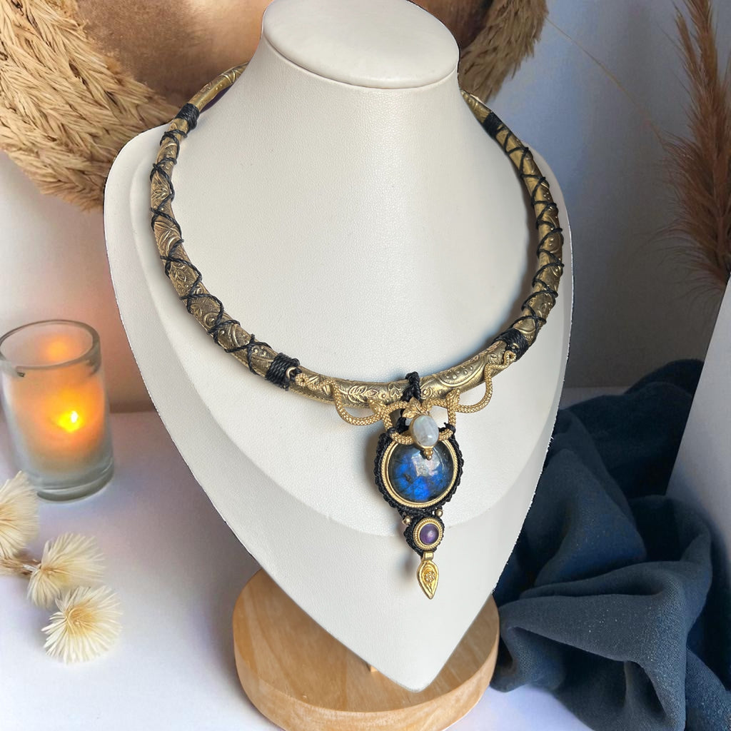 Mystic Serpent Necklace — Labradorite, Moonstone & Amethyst