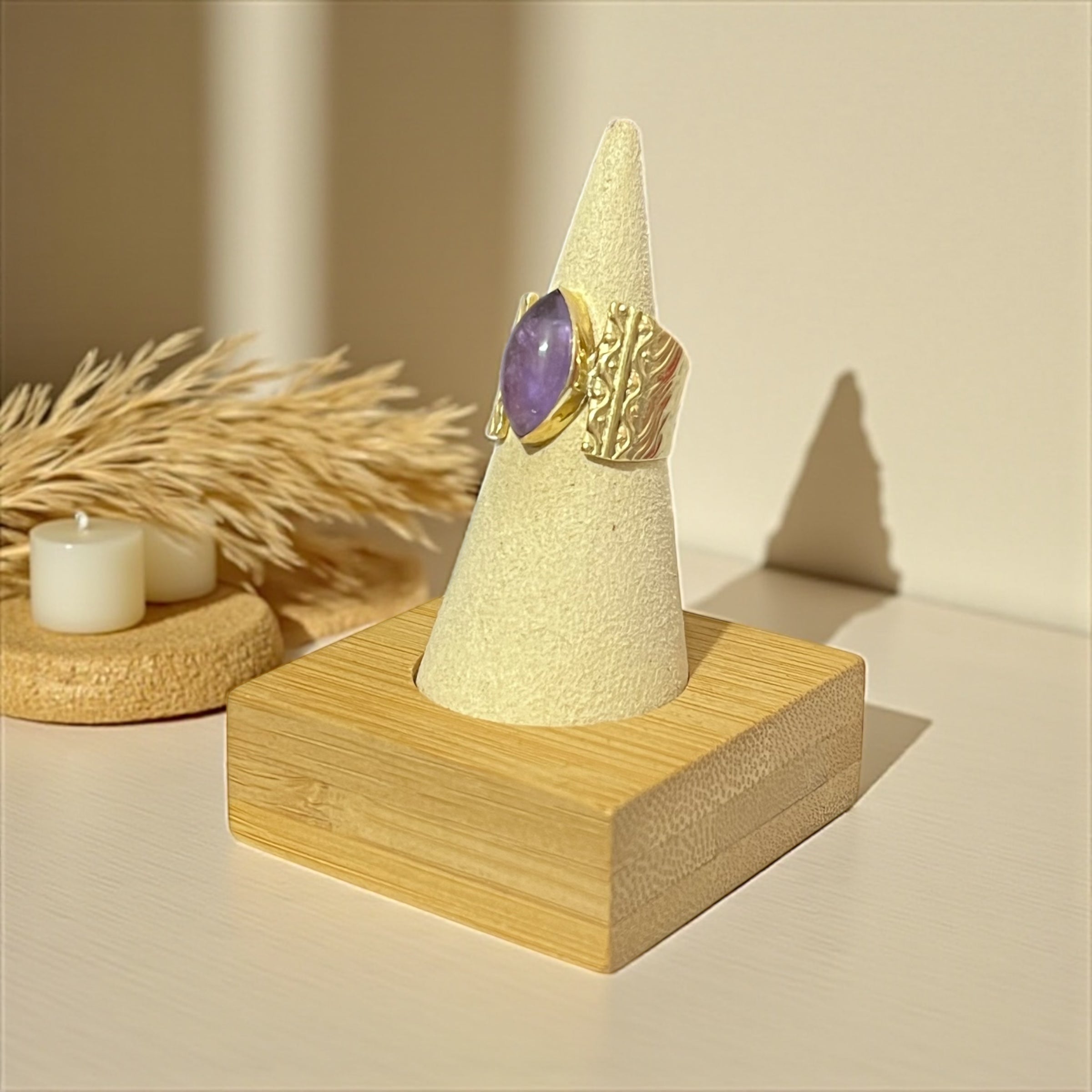 Boho Brass Ring with Natural Stone – Unique Spiritual Jewelry