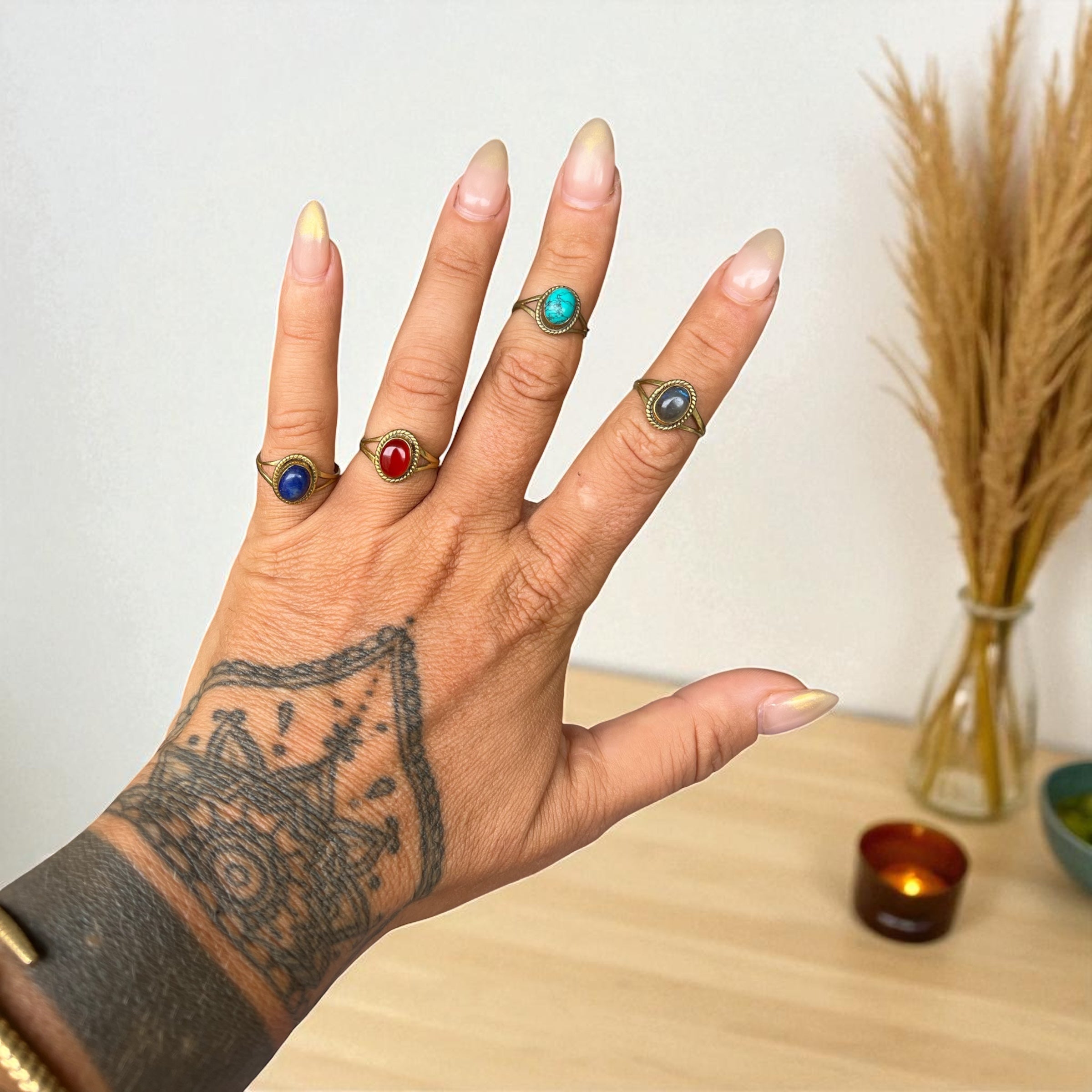 Brass ring with gemstone