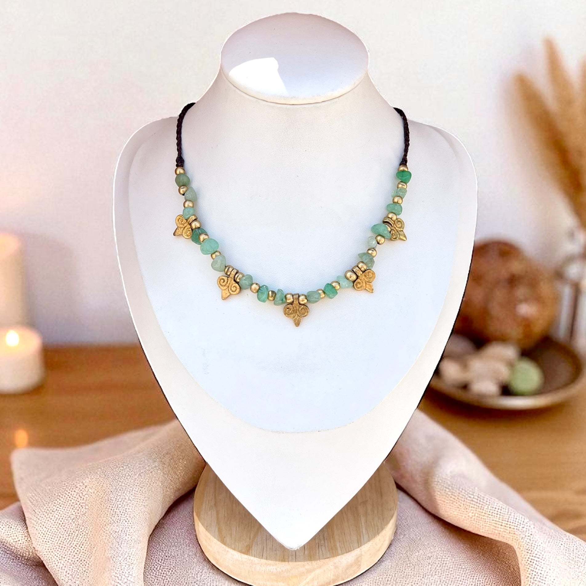 Nomadic Spirit Green Aventurine & Brass Pendant Necklace