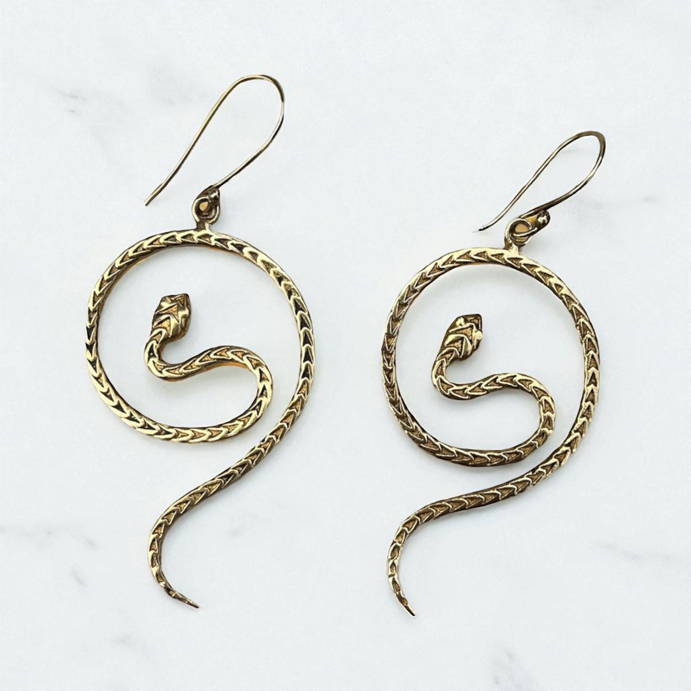 Brass Snake Earrings – Symbol of Transformation & Protection