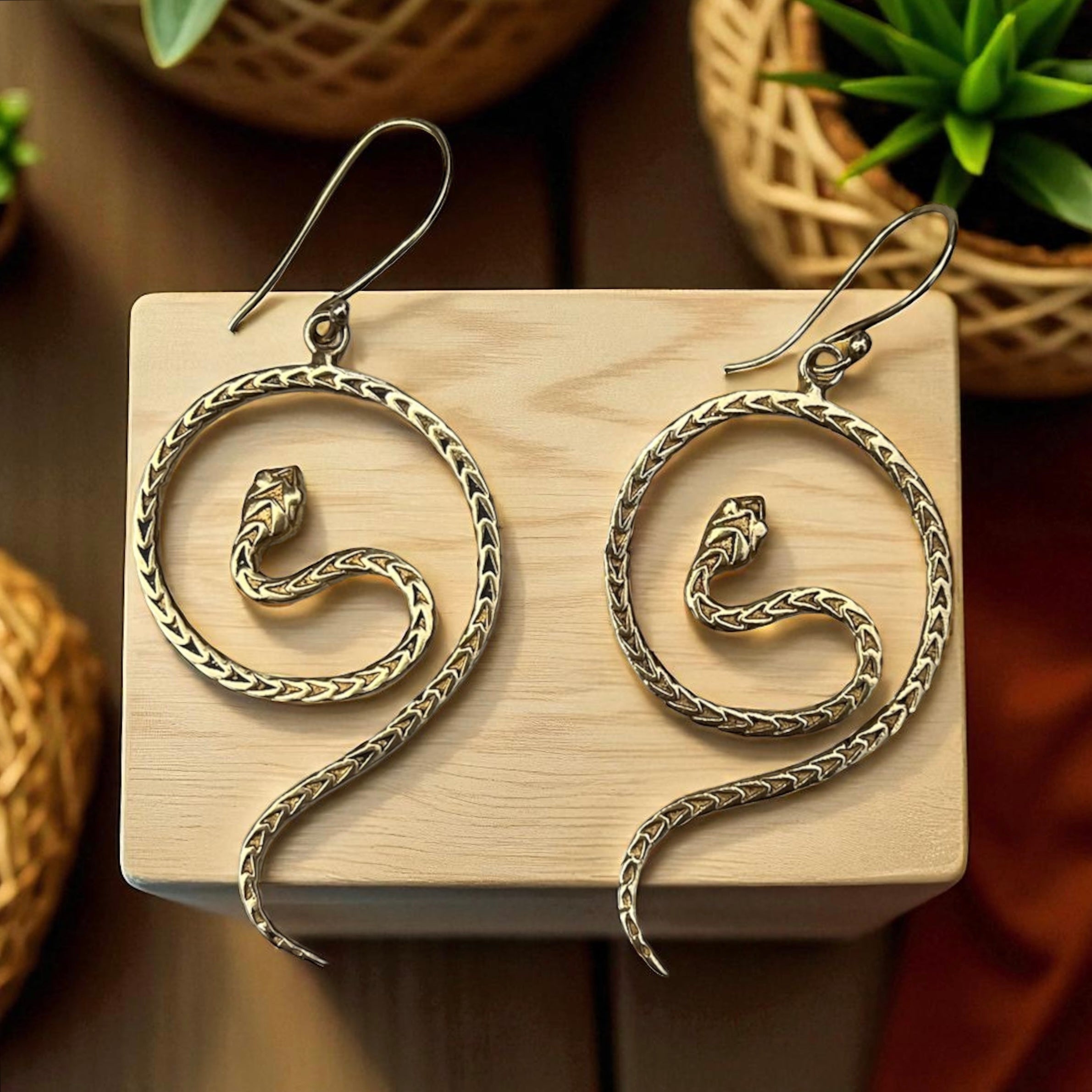 Brass Snake Earrings – Symbol of Transformation & Protection