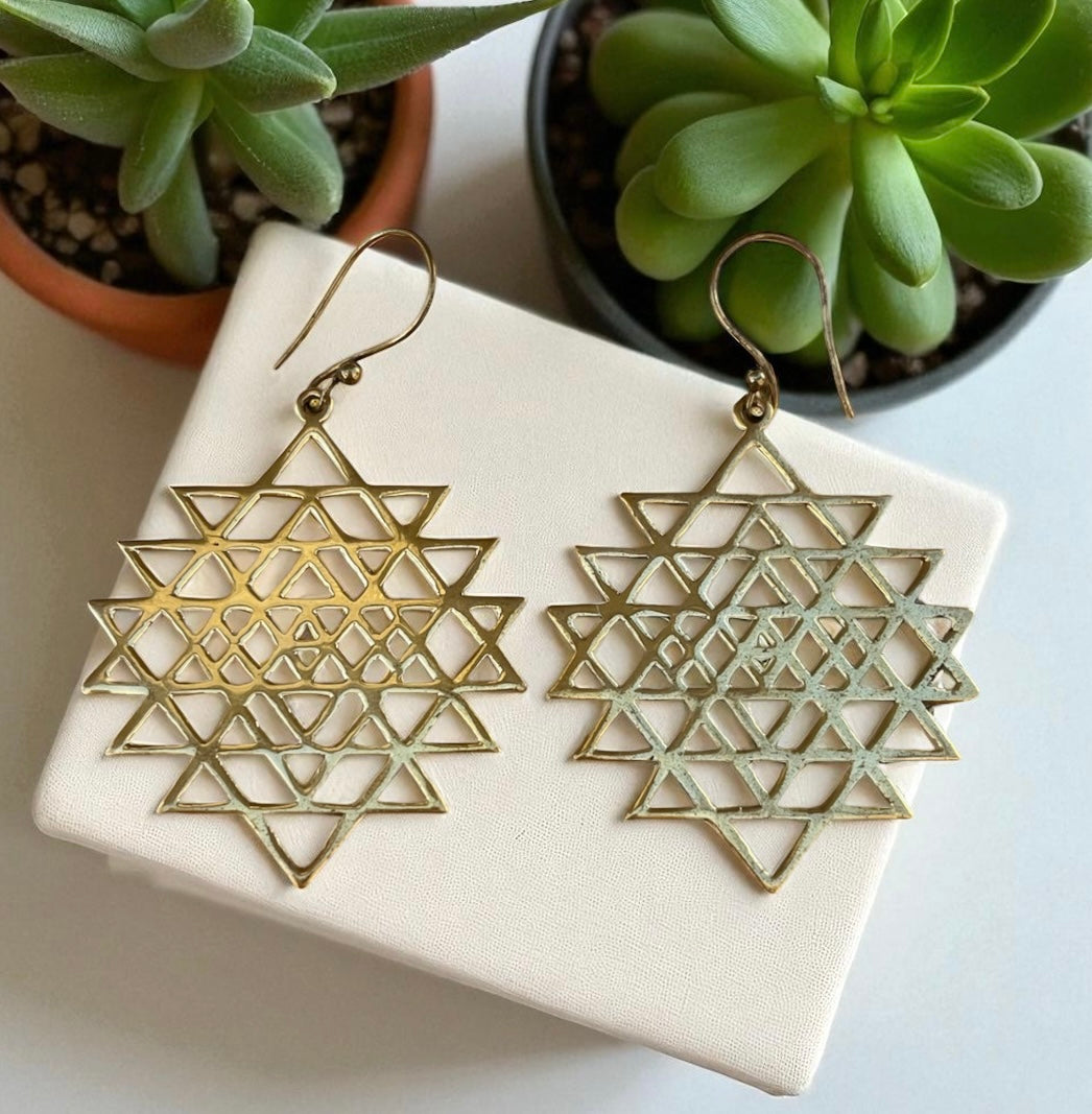 Brass Sri Yantra Earrings – Sacred Geometry Design