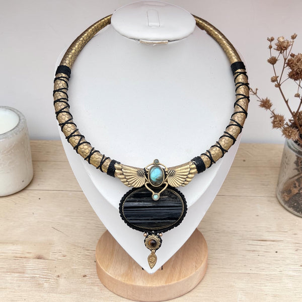 Sacred Scarab Labradorite & Black Tourmaline Necklace