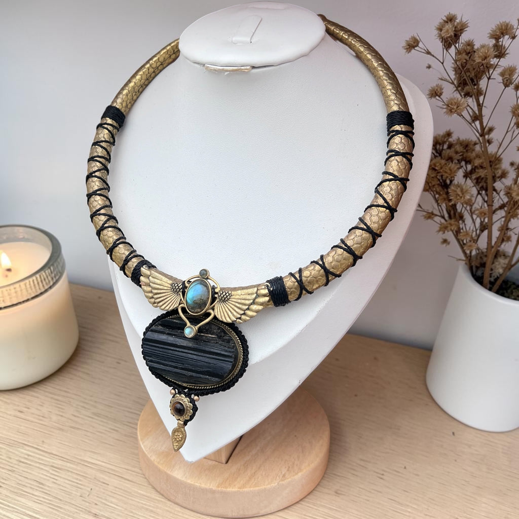 Sacred Scarab Labradorite & Black Tourmaline Necklace