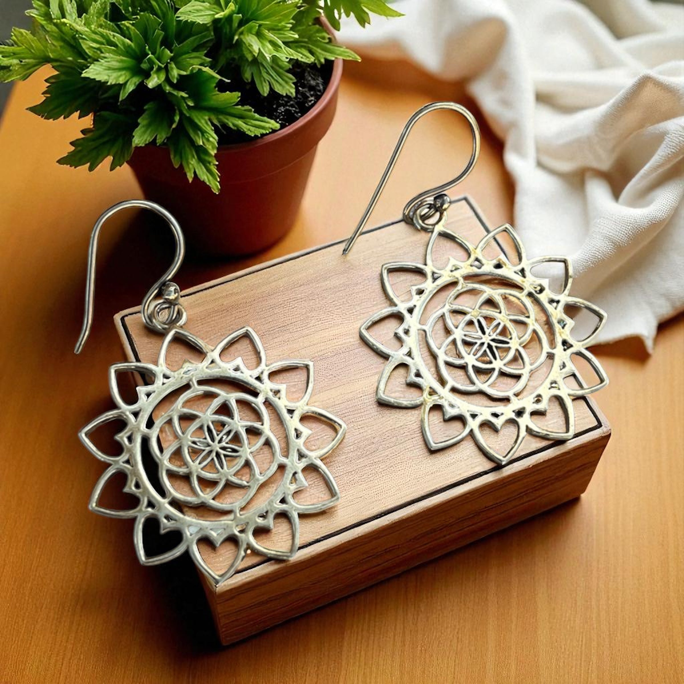 Mandala Flower Brass Earrings – Spiritual Balance & Harmony