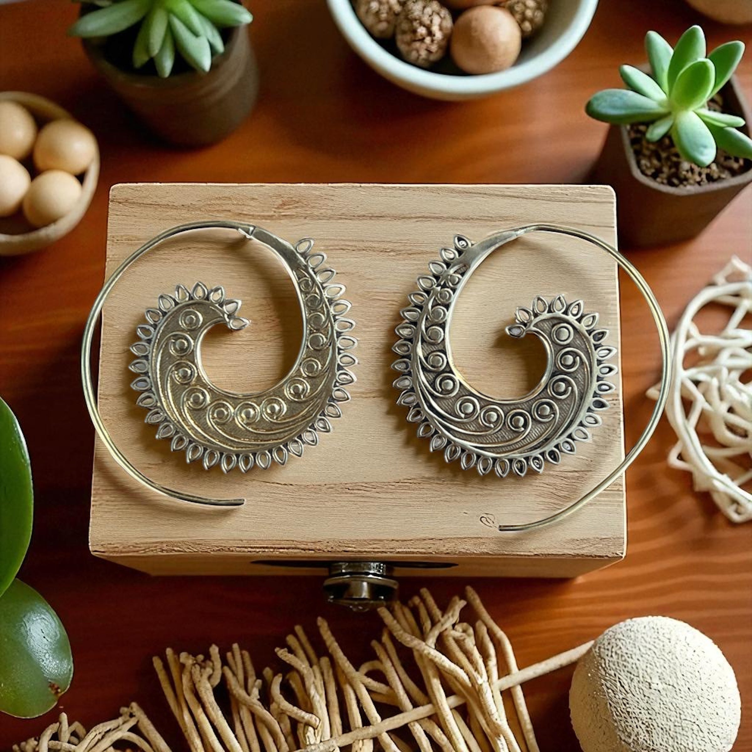 Spiral Brass Earrings – Flow of Energy & Transformation