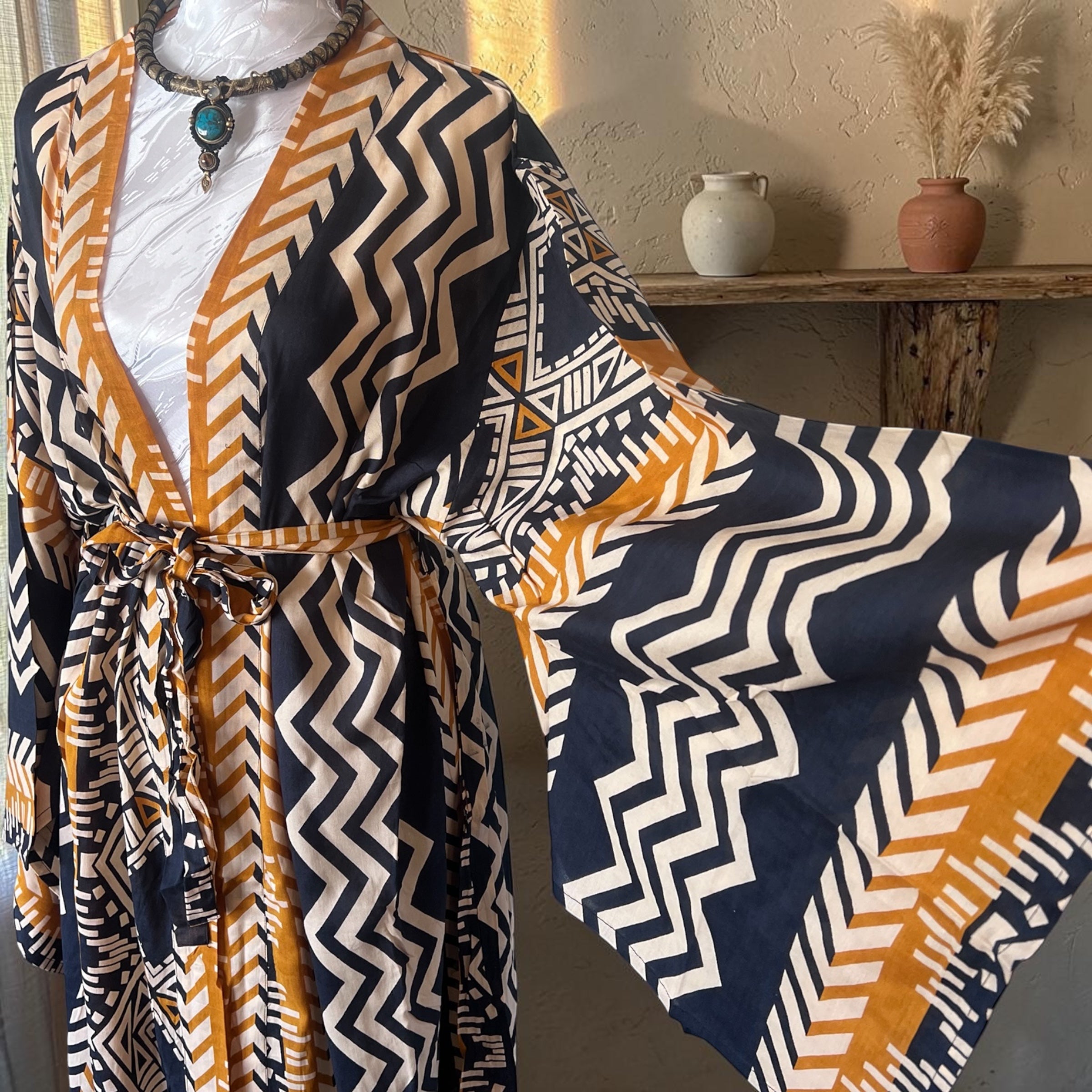 Midnight Dunes Block Print Kimono