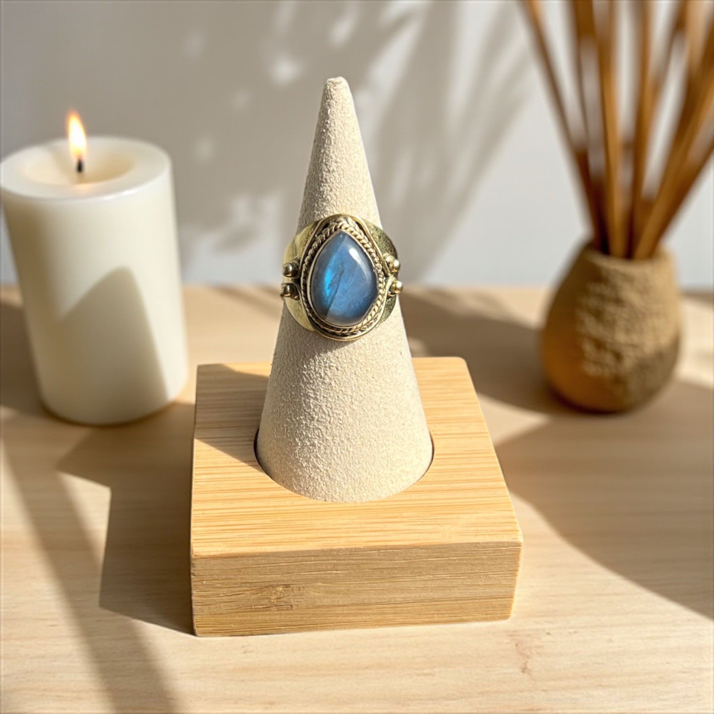 Brass Teardrop Gemstone Ring