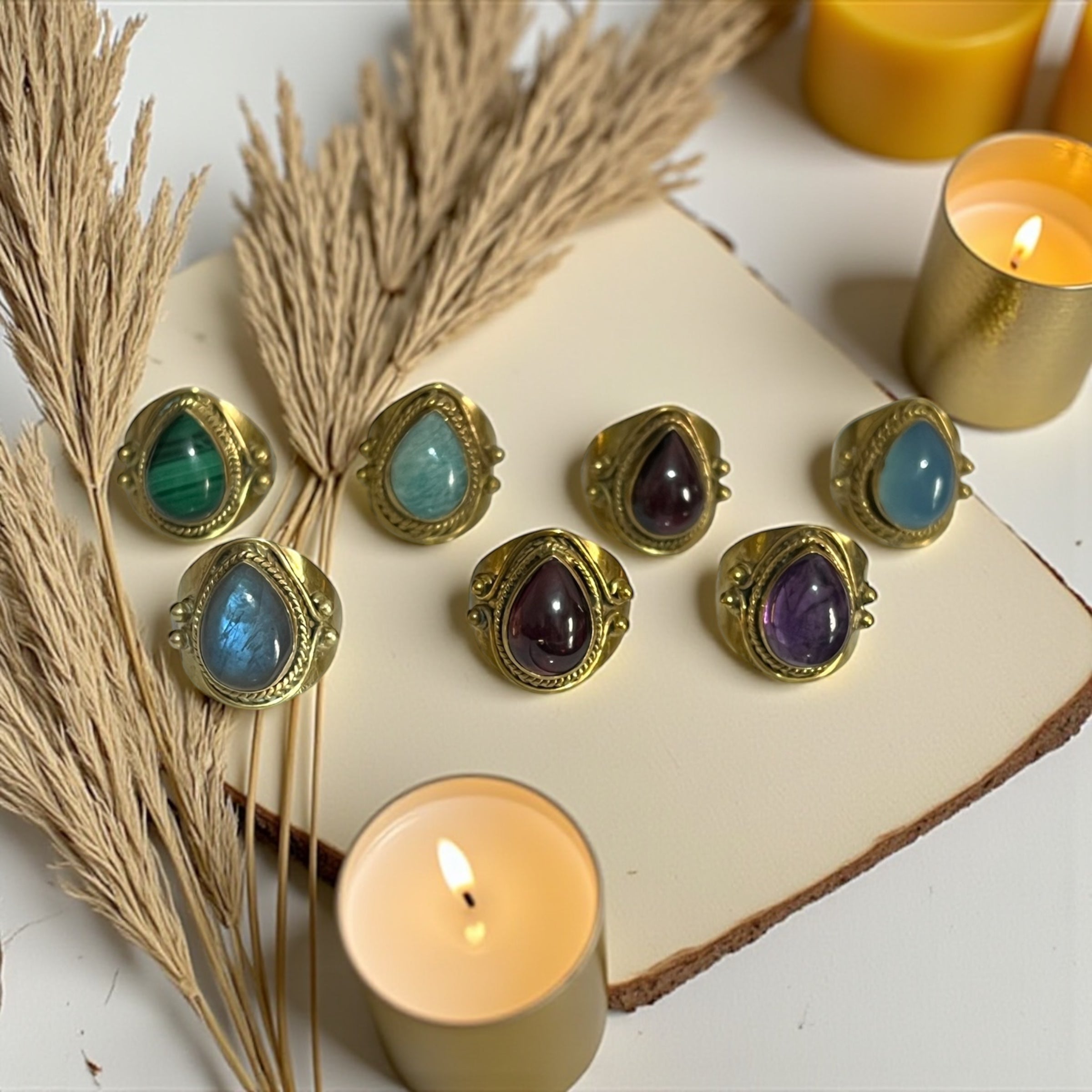 Brass Teardrop Gemstone Ring