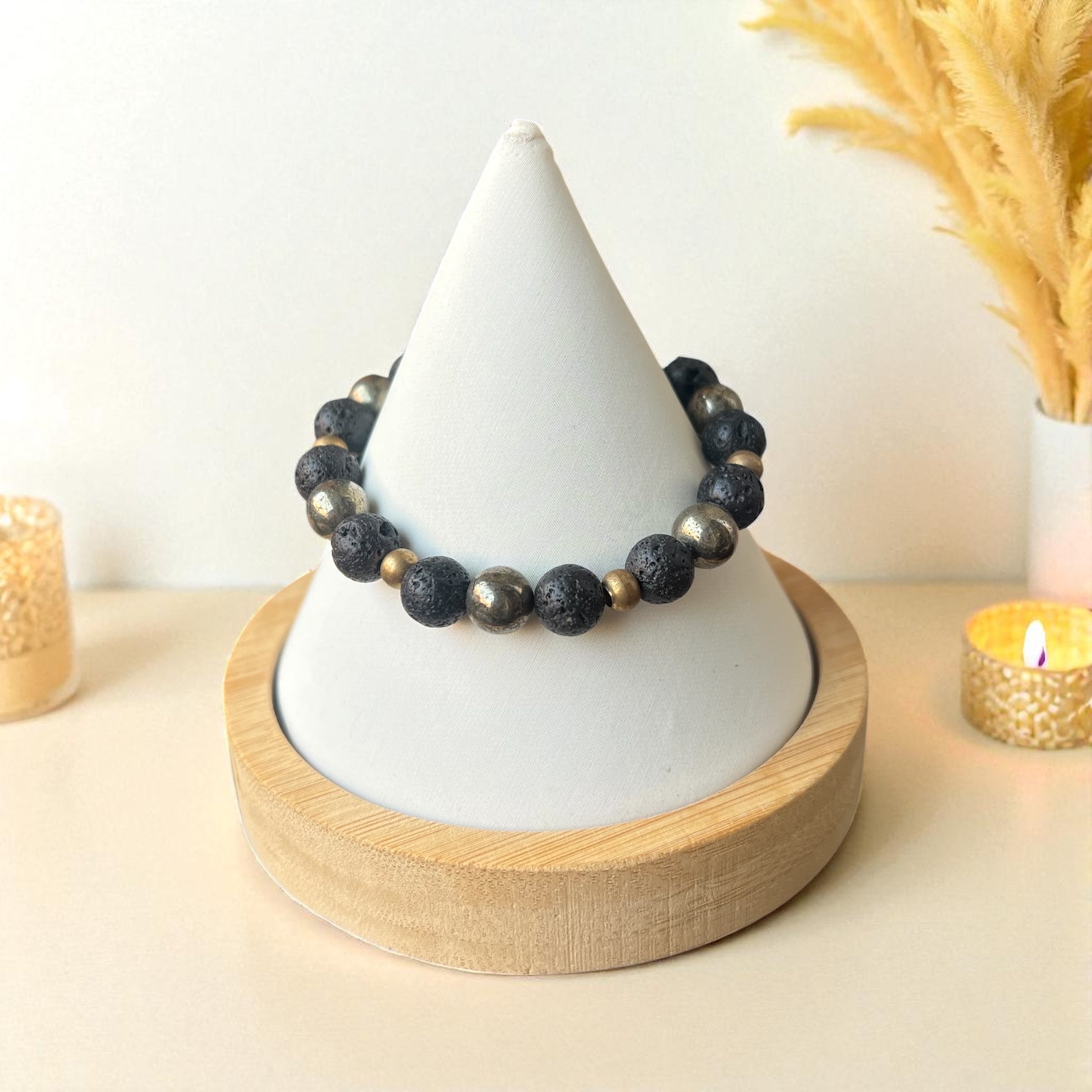 Pyrite & Volcanic Rock Bracelet