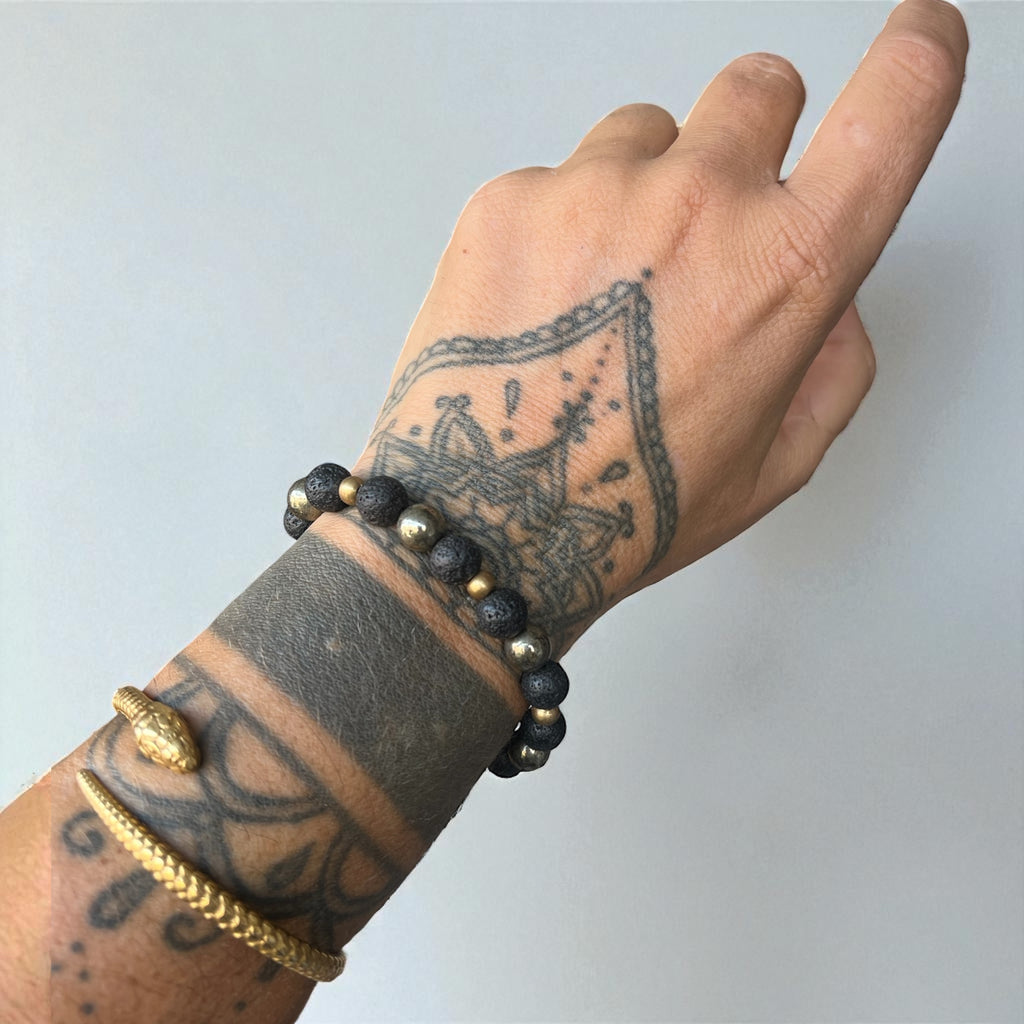 Pyrite & Volcanic Rock Bracelet