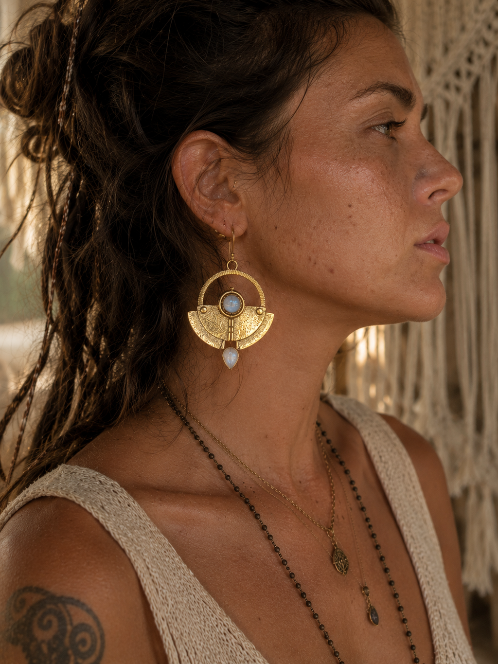 Tribal Rainbow Moonstone Earrings