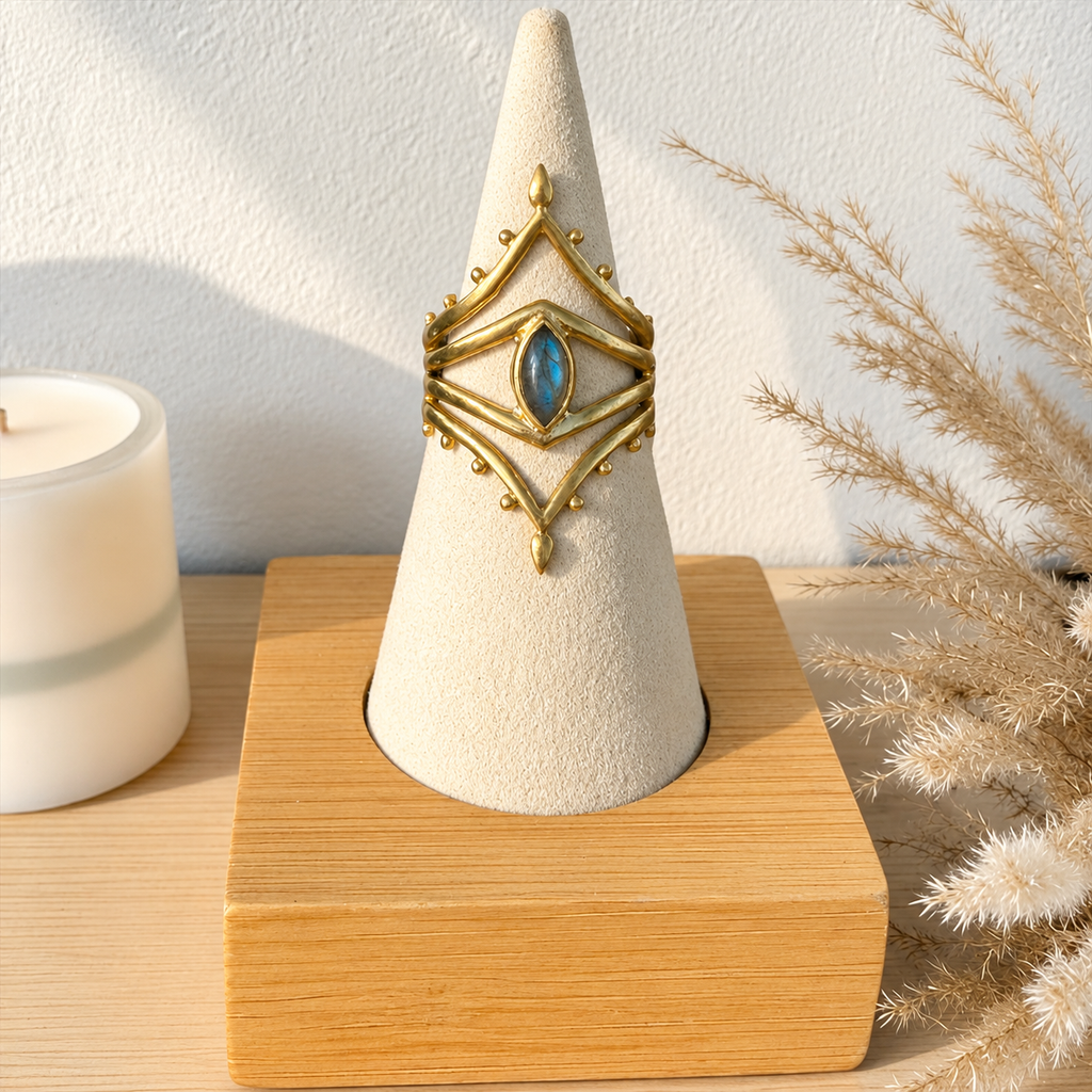 Brass boho rings with Labradorite