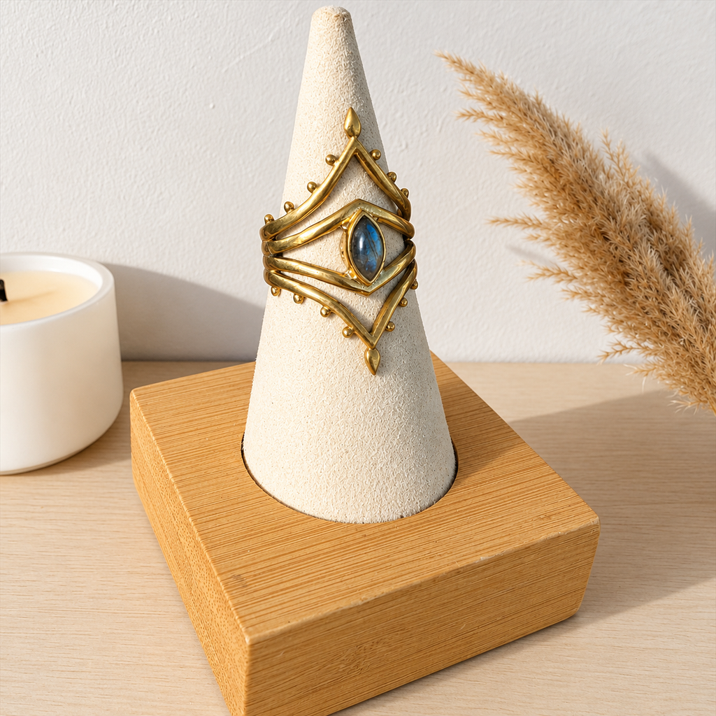 Brass boho rings with Labradorite