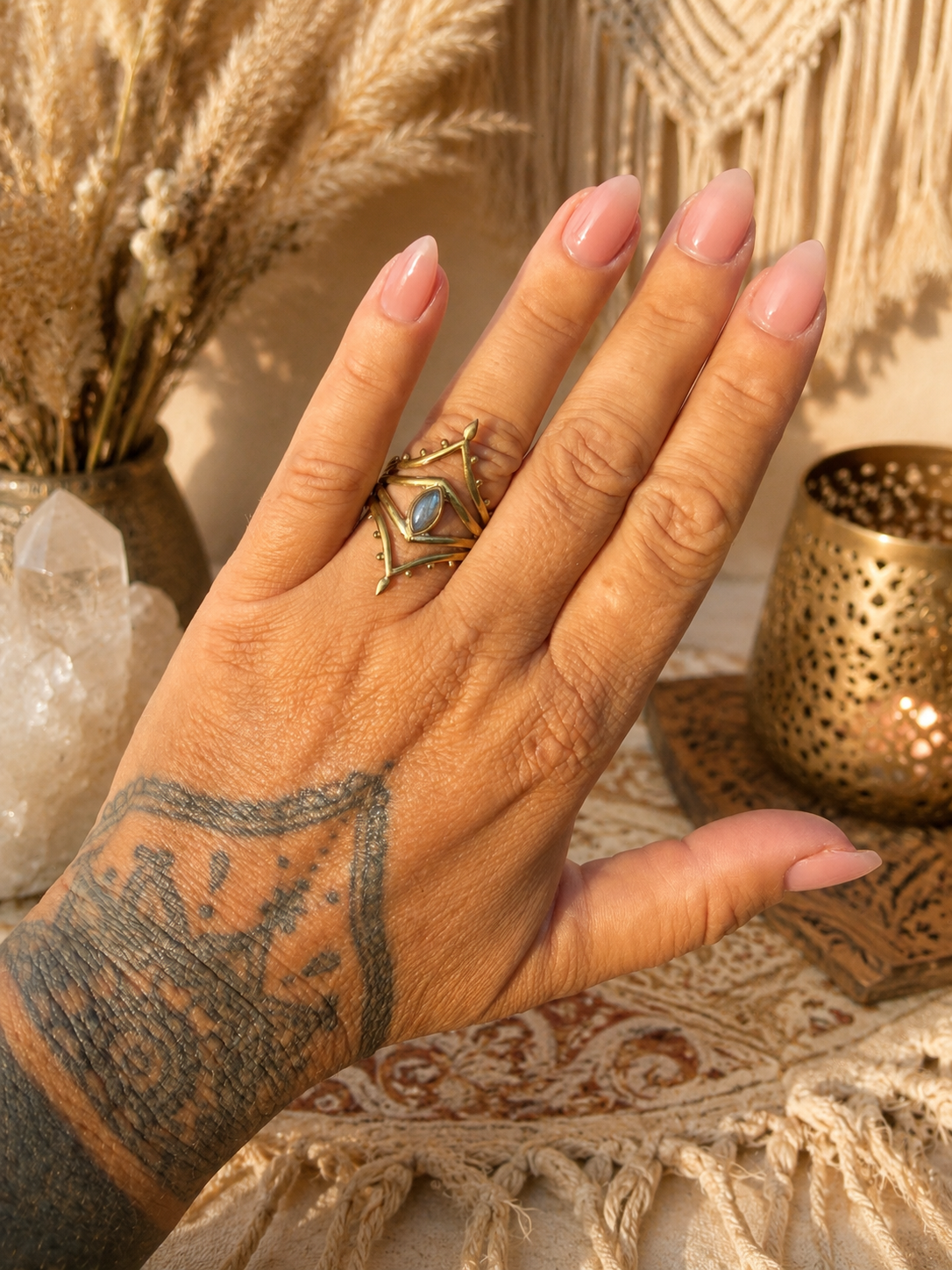 Brass boho rings with Labradorite