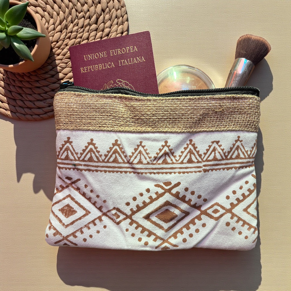 Boho Pouch – Hand-Stamped Indian Design (Padded & Durable)