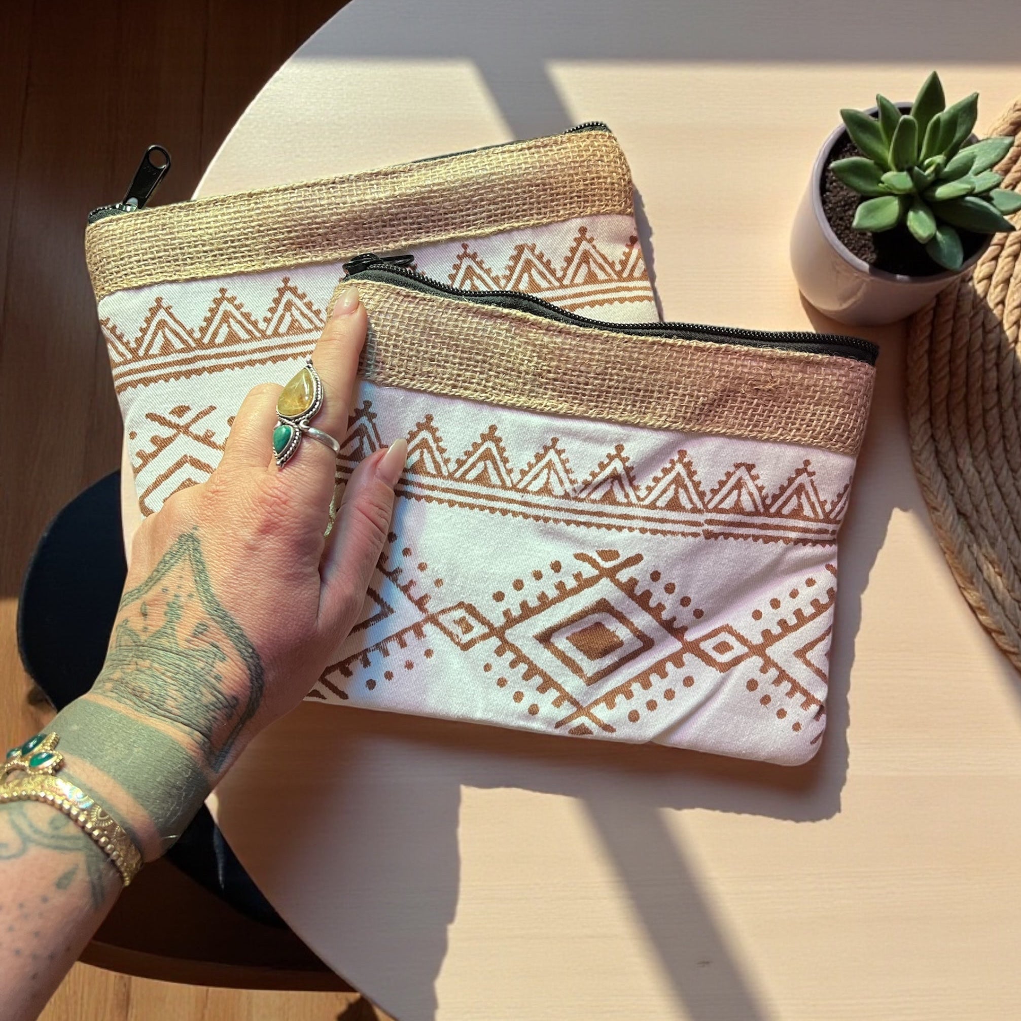 Boho Pouch – Hand-Stamped Indian Design (Padded & Durable)