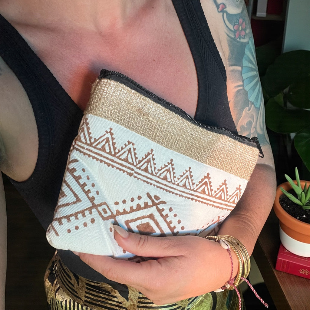 Boho Pouch – Hand-Stamped Indian Design (Padded & Durable)
