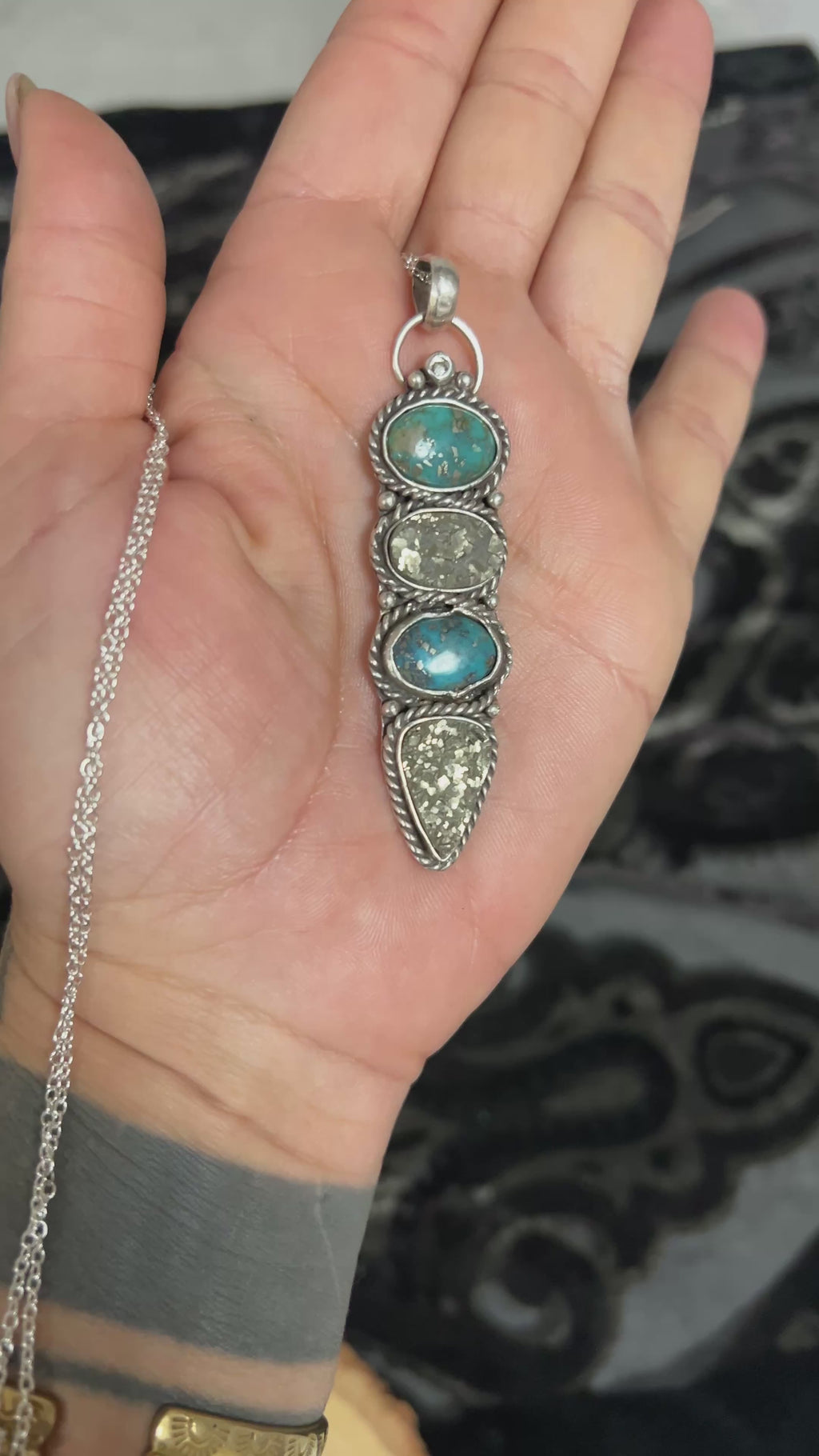 Turquoise & Pyrite • One of a Kind • 925 Silver Pendant