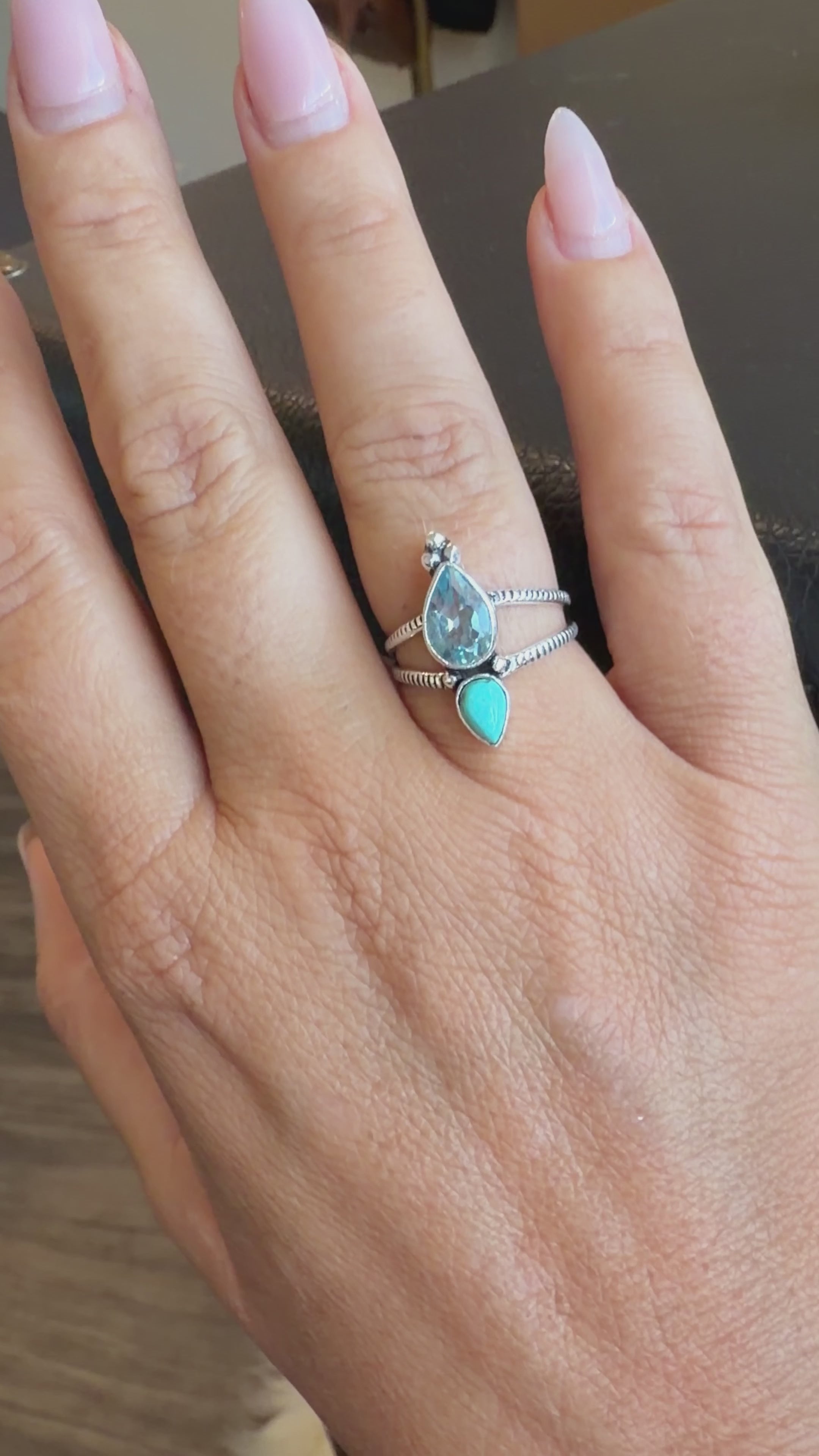 Blue Topaz & Turquoise Ring – Sterling Silver 925