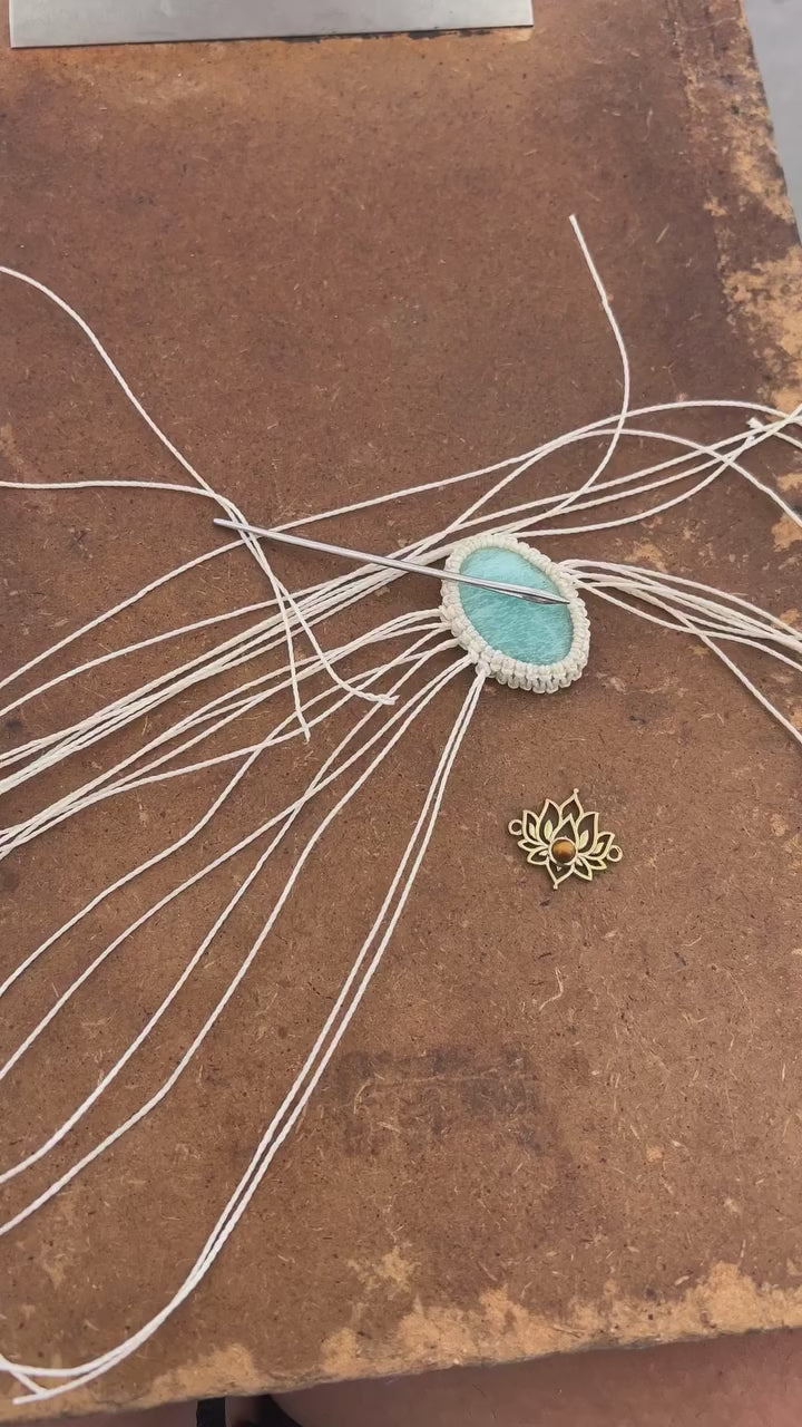 Amazonite & Lotus Necklace with Tiger Eye